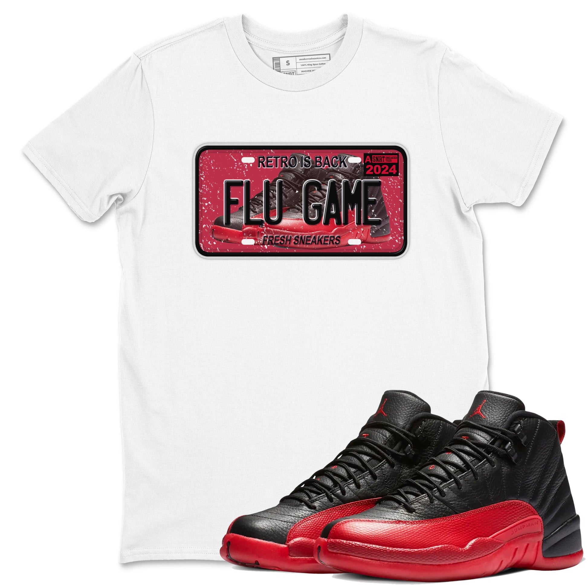 Air Jordan 12 Flu Game shirts to match jordans Sneaker Plate sneaker match tees Air Jordan 12 Flu Game match shoes to clothes SNRT Sneaker Tees unisex cotton White 1 shirts