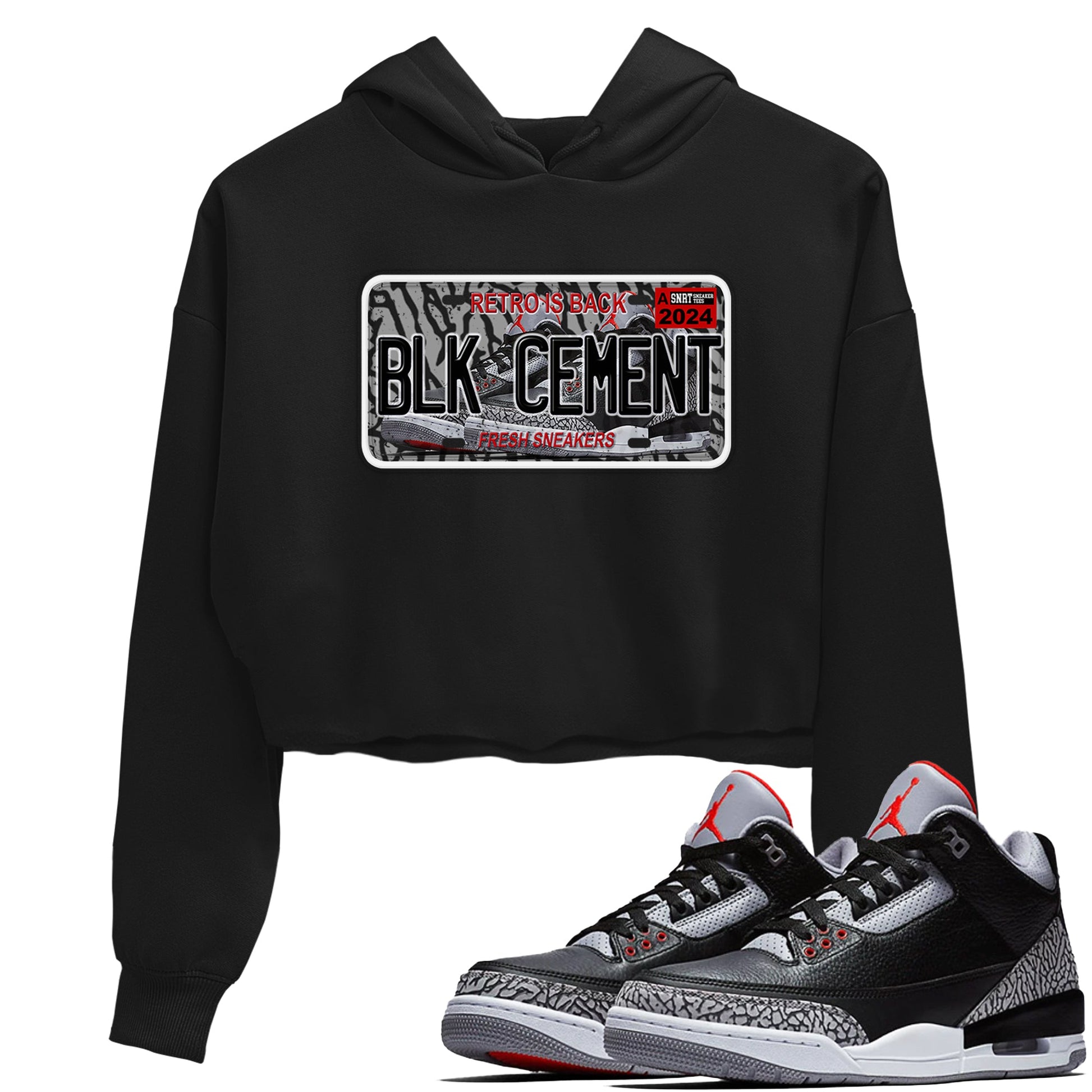3s Black Cement shirts to match jordans Sneaker Plate sneaker match tees Air Jordan 3 Black Cement SNRT Sneaker Release Tees unisex cotton Black 1 Crop Shirts