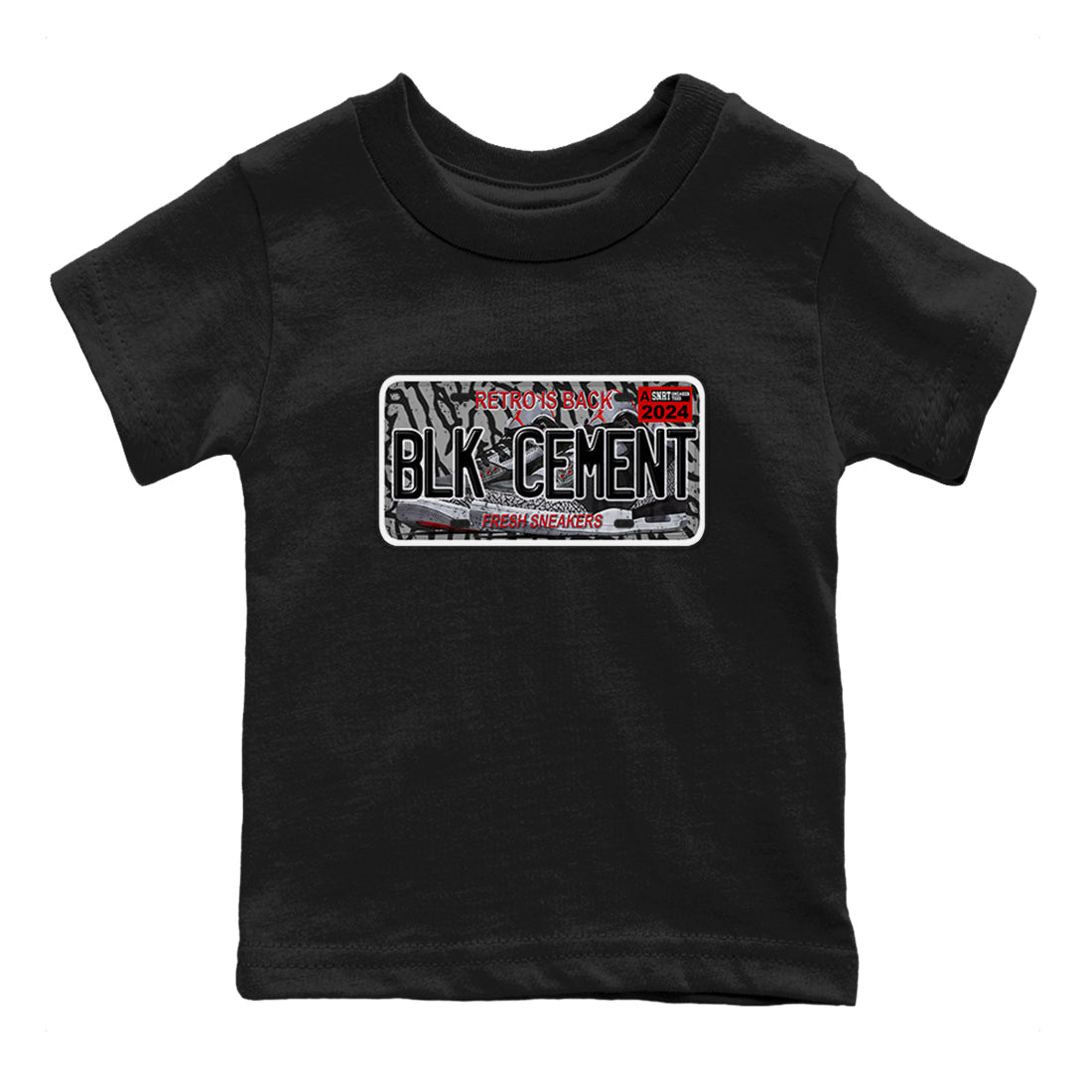 3s Black Cement shirts to match jordans Sneaker Plate sneaker match tees Air Jordan 3 Black Cement SNRT Sneaker Release Tees Youth Baby Black 2 crew neck shirts