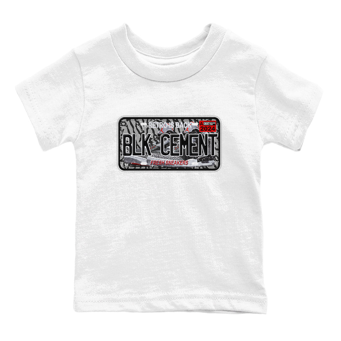 3s Black Cement shirts to match jordans Sneaker Plate sneaker match tees Air Jordan 3 Black Cement SNRT Sneaker Release Tees Youth Baby White 2 crew neck shirts
