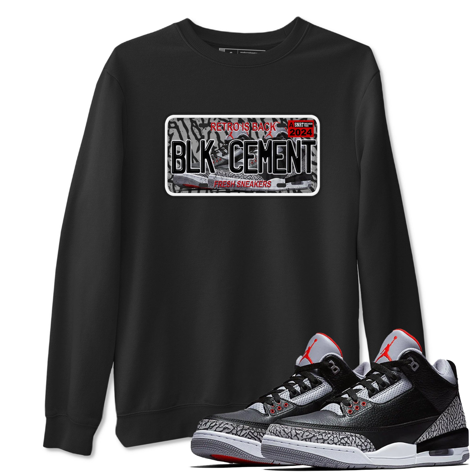 3s Black Cement shirts to match jordans Sneaker Plate sneaker match tees Air Jordan 3 Black Cement SNRT Sneaker Release Tees unisex cotton Black 1 crew neck shirts