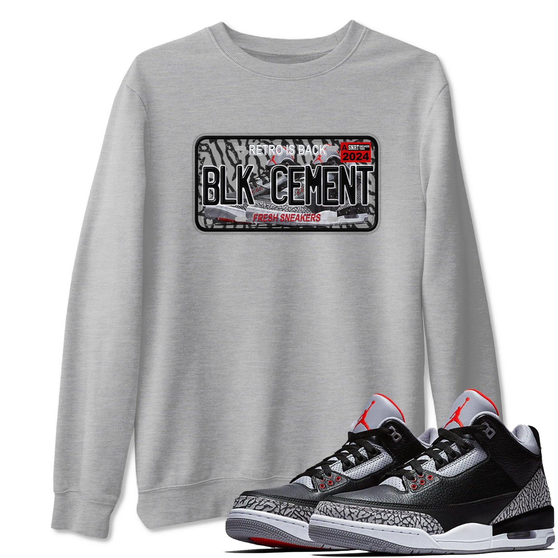 3s Black Cement shirts to match jordans Sneaker Plate sneaker match tees Air Jordan 3 Black Cement SNRT Sneaker Release Tees unisex cotton Heather Grey 1 crew neck shirts