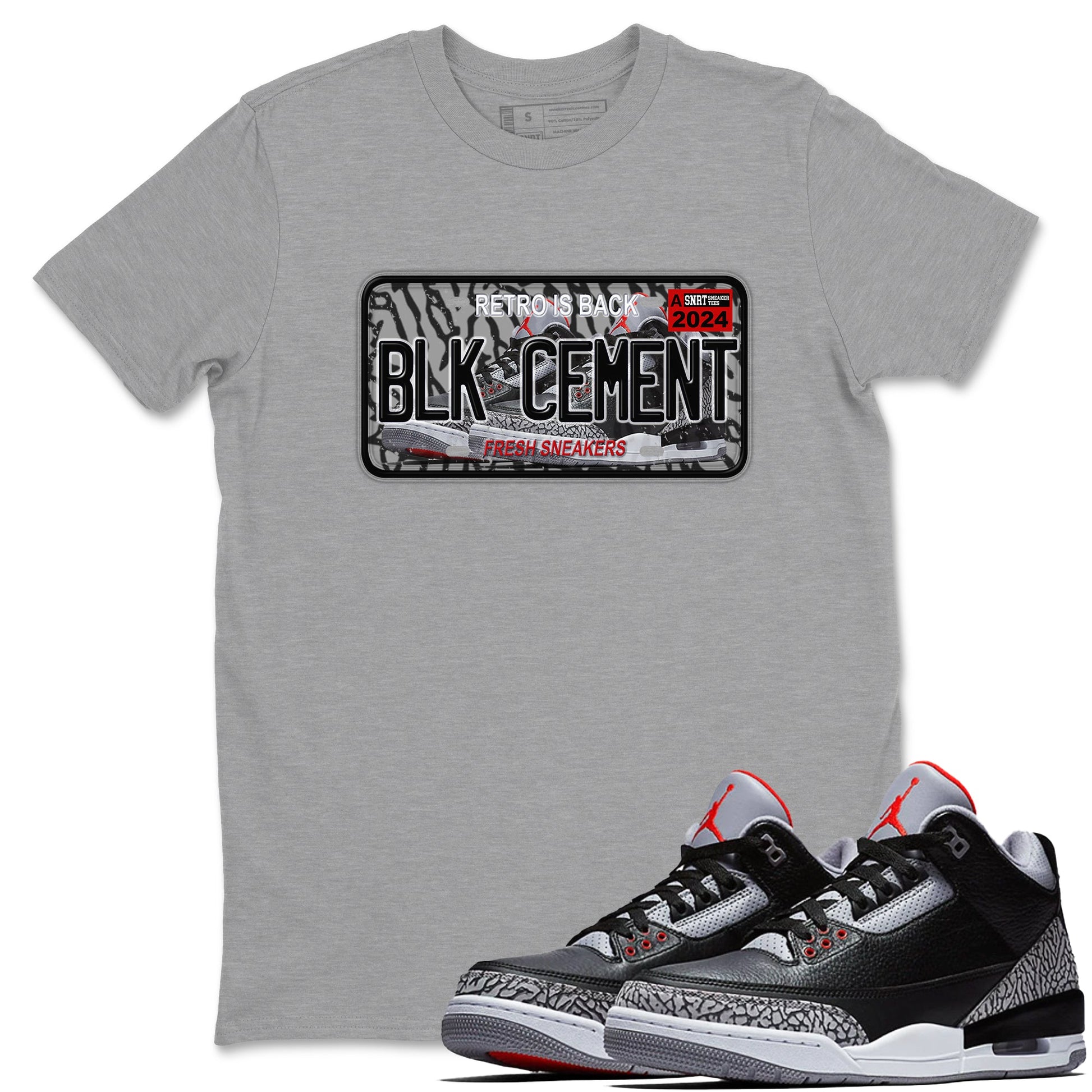 3s Black Cement shirts to match jordans Sneaker Plate sneaker match tees Air Jordan 3 Black Cement SNRT Sneaker Release Tees unisex cotton Heather Grey 1 crew neck shirts