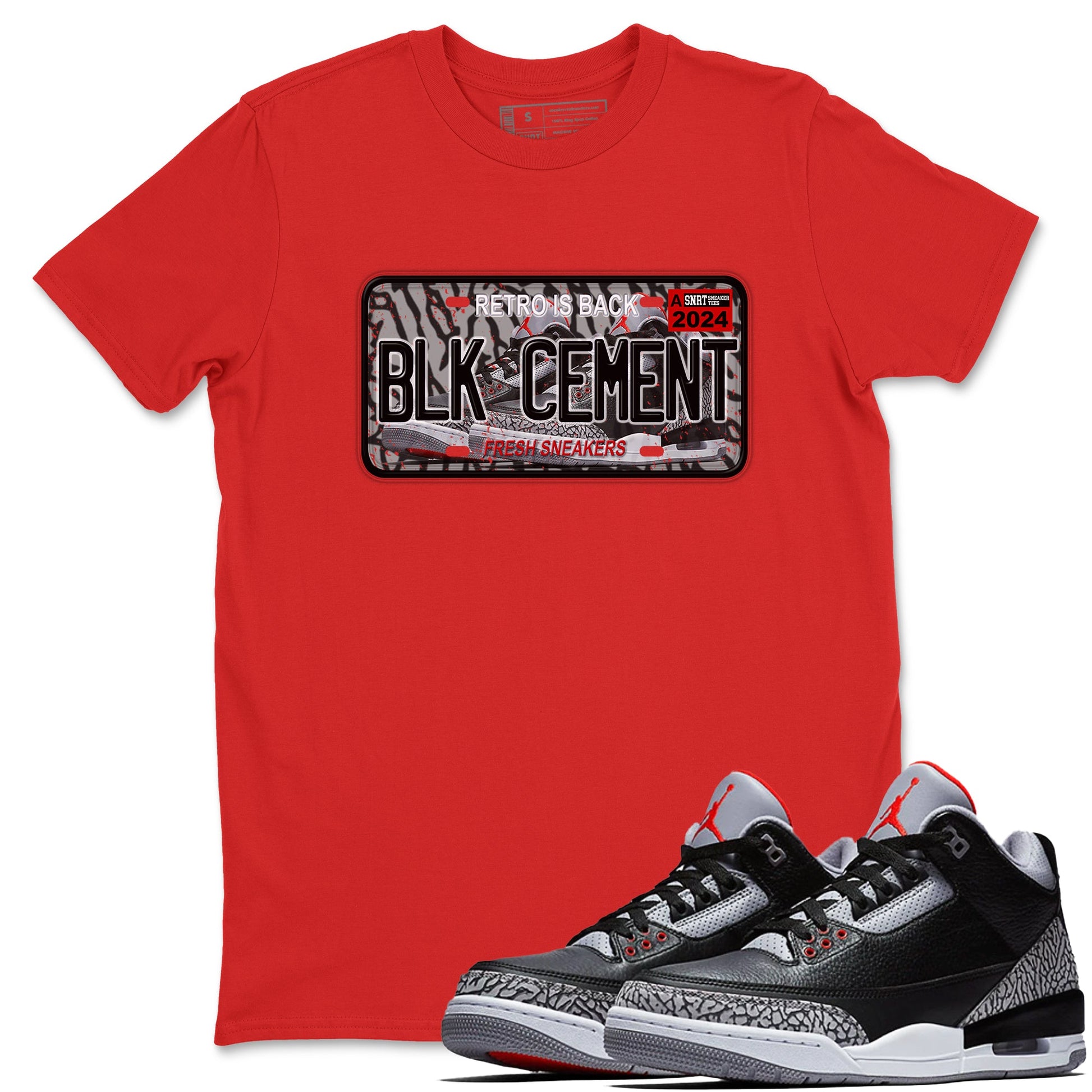 3s Black Cement shirts to match jordans Sneaker Plate sneaker match tees Air Jordan 3 Black Cement SNRT Sneaker Release Tees unisex cotton Red 1 crew neck shirts