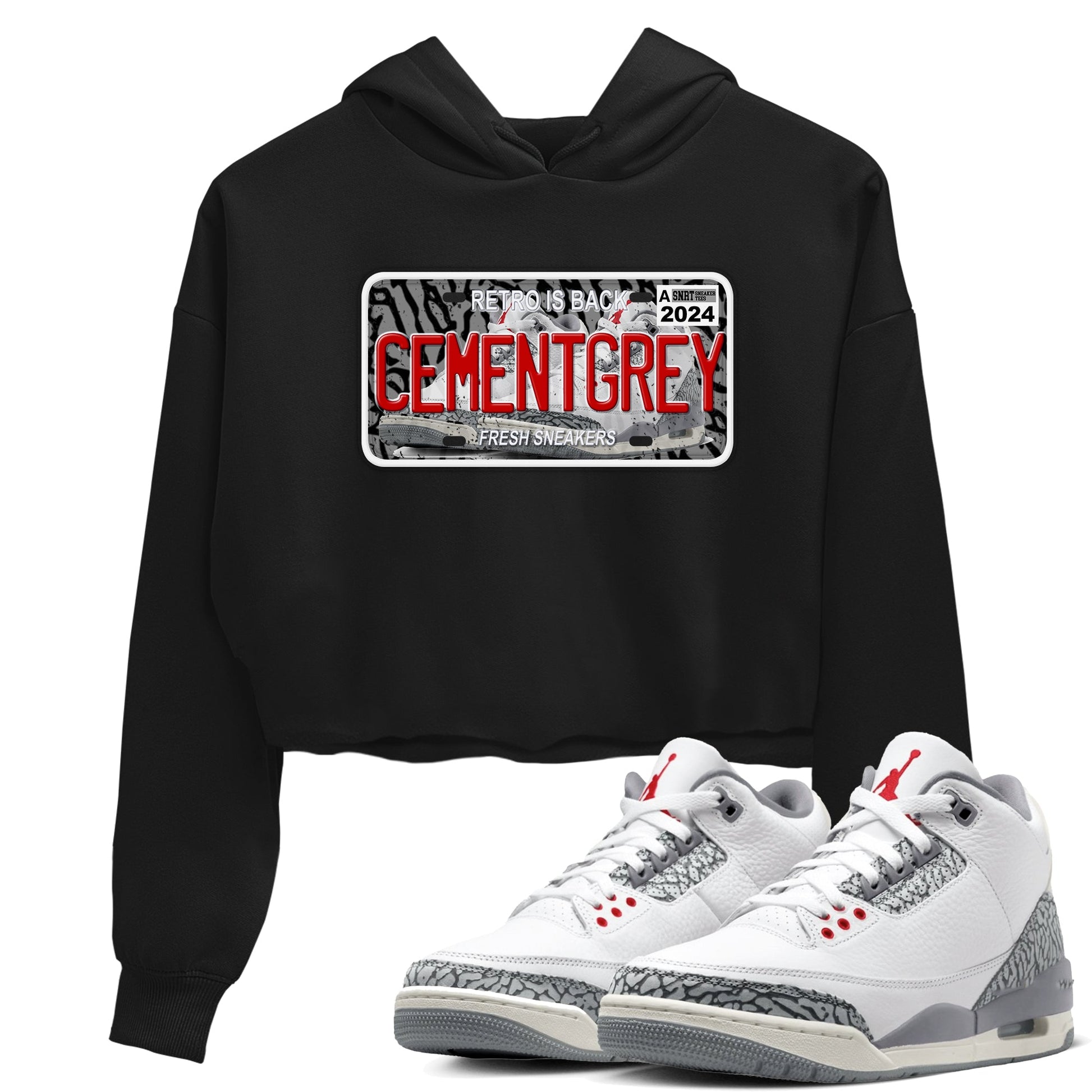 3s Cement Grey shirts to match jordans Sneaker Plate sneaker match tees Air Jordan 3 Cement Grey SNRT Sneaker Release Tees unisex cotton Black 1 Crop Shirts