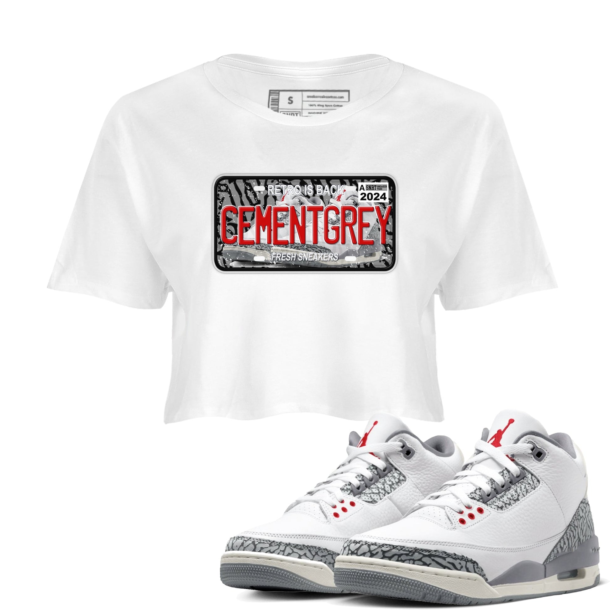 3s Cement Grey shirts to match jordans Sneaker Plate sneaker match tees Air Jordan 3 Cement Grey SNRT Sneaker Release Tees unisex cotton White 1 Crop Shirts