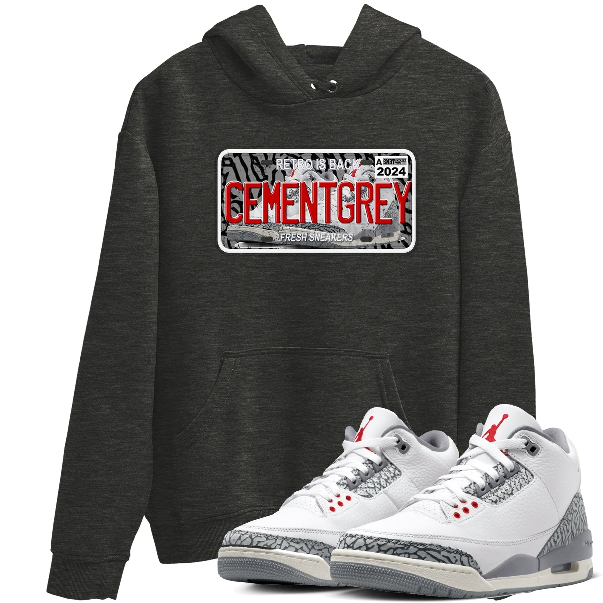 3s Cement Grey shirts to match jordans Sneaker Plate sneaker match tees Air Jordan 3 Cement Grey SNRT Sneaker Release Tees unisex cotton Charcoal Heather 1 crew neck shirts