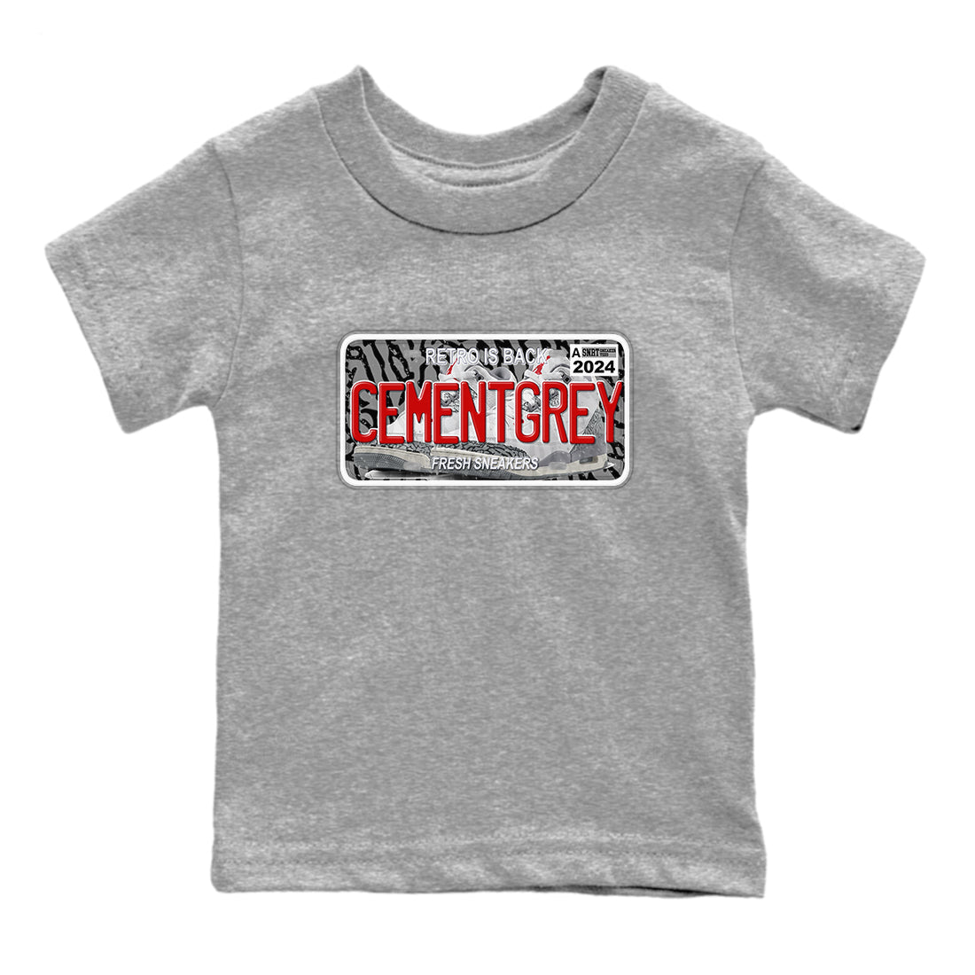 3s Cement Grey shirts to match jordans Sneaker Plate sneaker match tees Air Jordan 3 Cement Grey SNRT Sneaker Release Tees Youth Baby Heather Grey 2 crew neck shirts