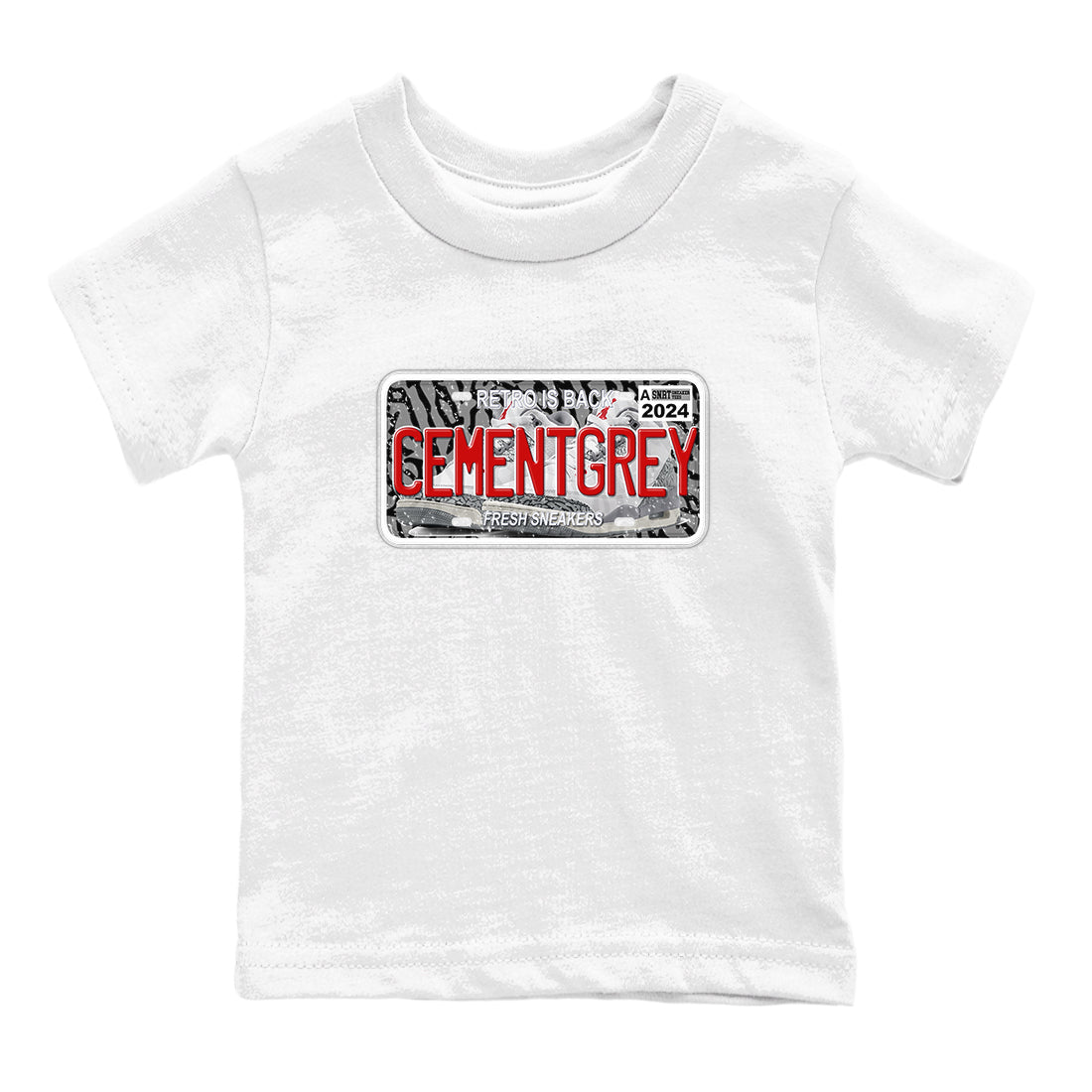 3s Cement Grey shirts to match jordans Sneaker Plate sneaker match tees Air Jordan 3 Cement Grey SNRT Sneaker Release Tees Youth Baby White 2 crew neck shirts