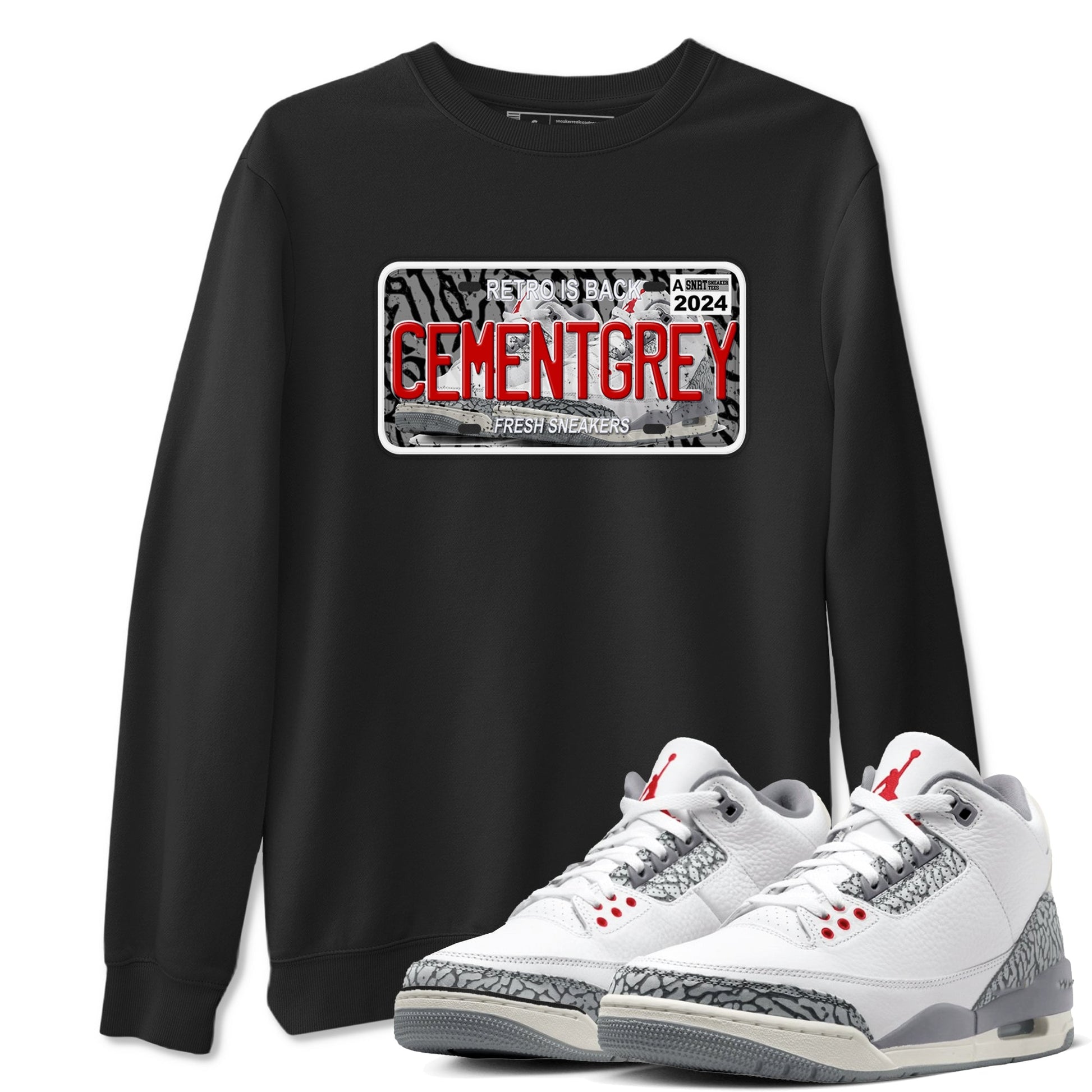 3s Cement Grey shirts to match jordans Sneaker Plate sneaker match tees Air Jordan 3 Cement Grey SNRT Sneaker Release Tees unisex cotton Black 1 crew neck shirts