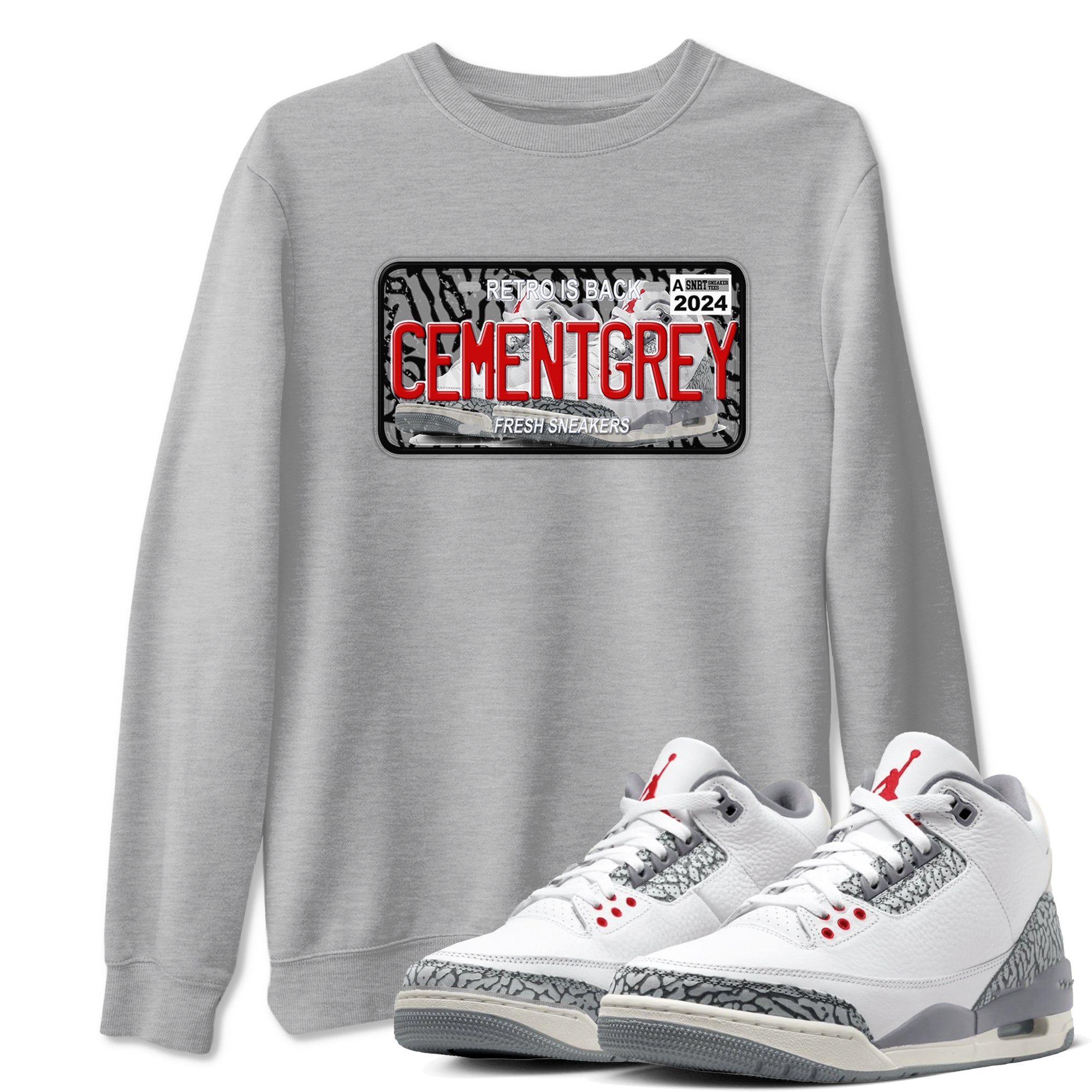 3s Cement Grey shirts to match jordans Sneaker Plate sneaker match tees Air Jordan 3 Cement Grey SNRT Sneaker Release Tees unisex cotton Heather Grey 1 crew neck shirts