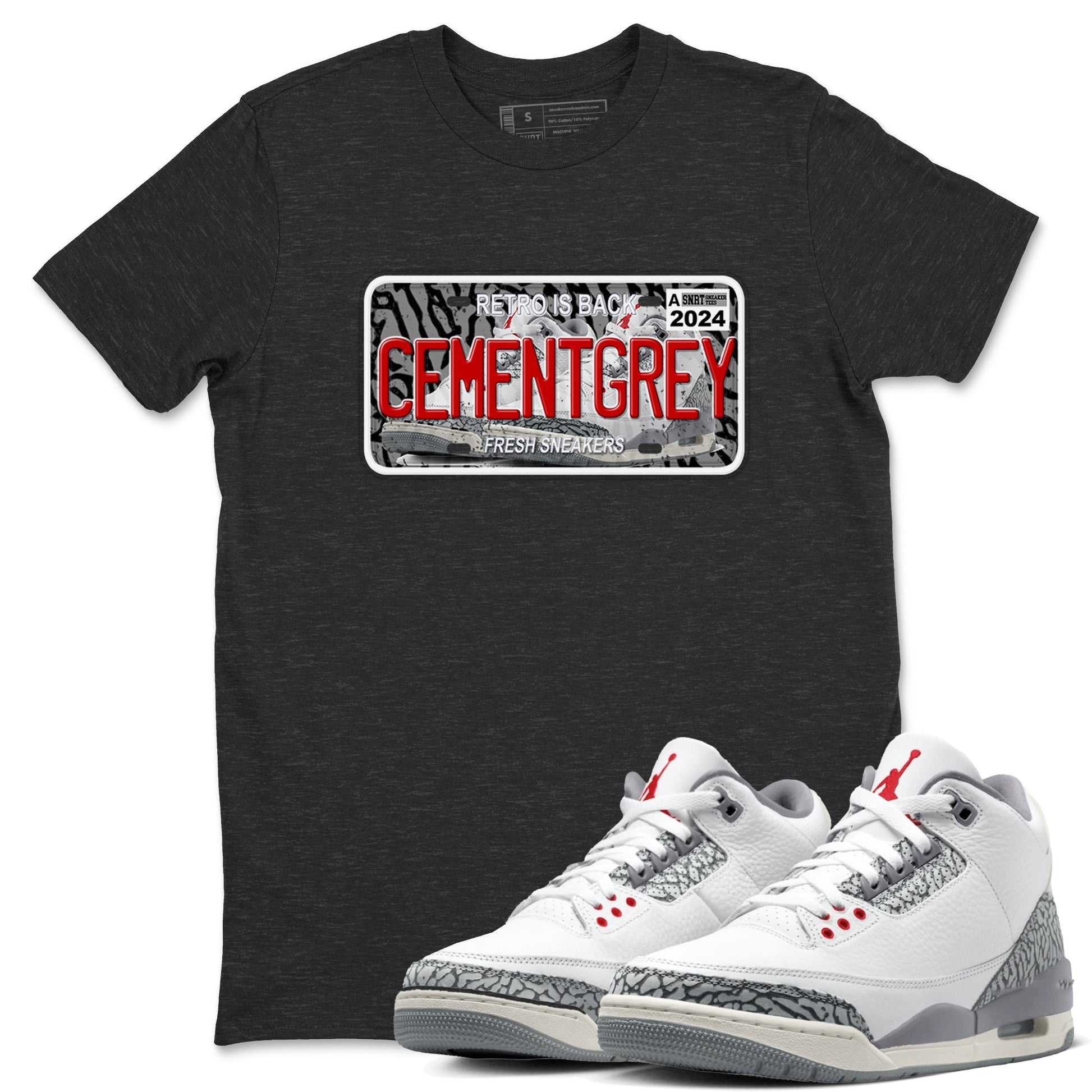 3s Cement Grey shirts to match jordans Sneaker Plate sneaker match tees Air Jordan 3 Cement Grey SNRT Sneaker Release Tees unisex cotton Charcoal Heather 1 crew neck shirts