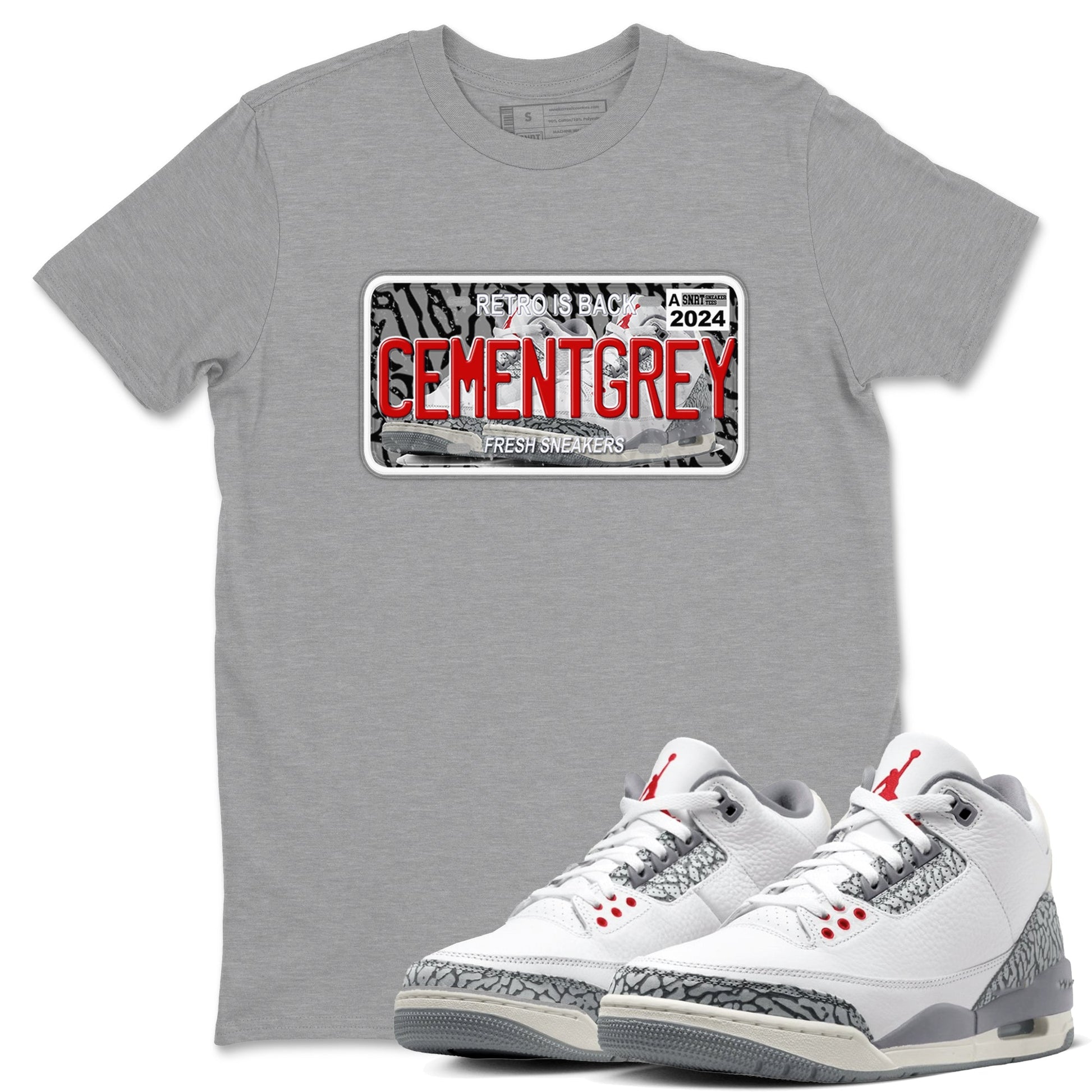 3s Cement Grey shirts to match jordans Sneaker Plate sneaker match tees Air Jordan 3 Cement Grey SNRT Sneaker Release Tees unisex cotton Heather Grey 1 crew neck shirts