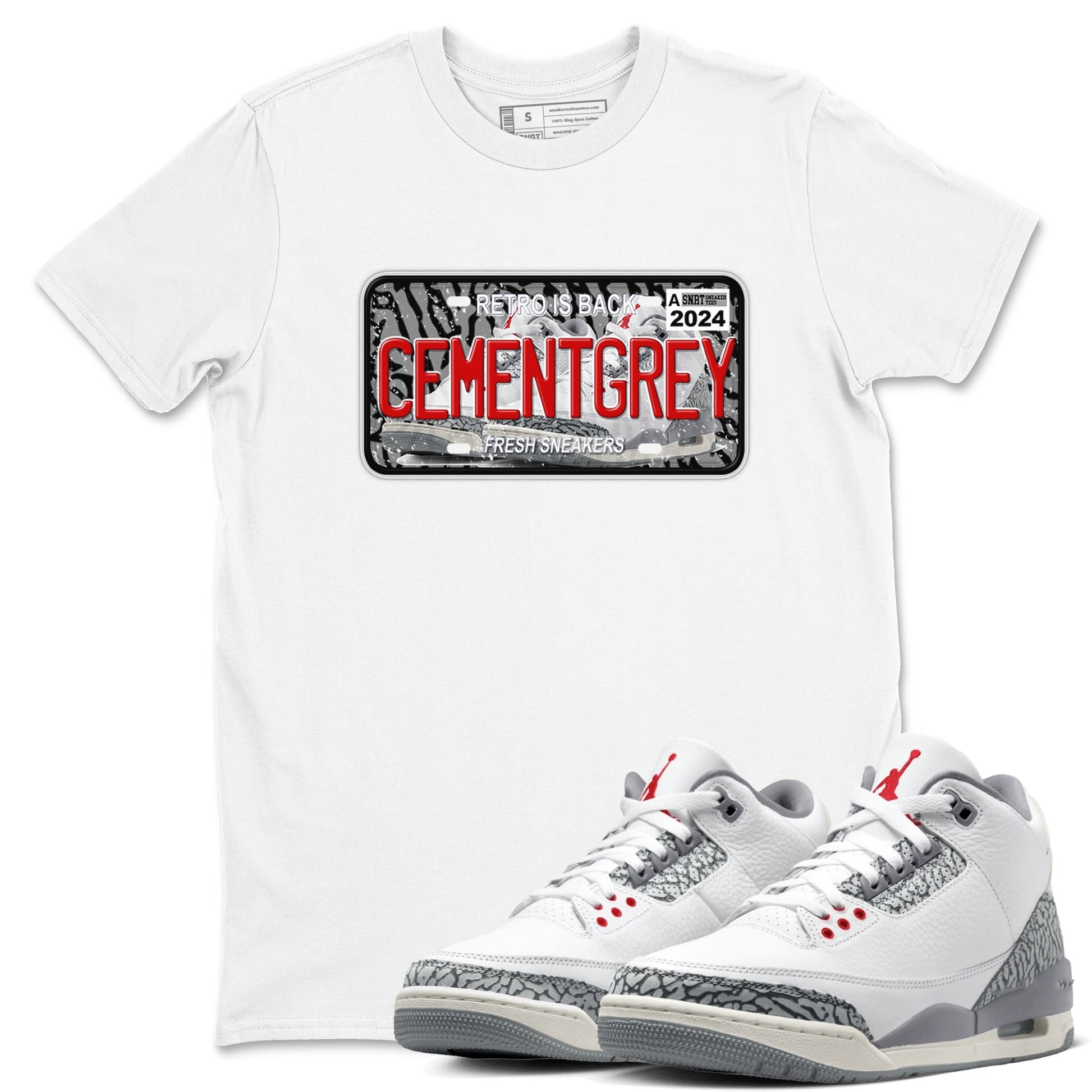 3s Cement Grey shirts to match jordans Sneaker Plate sneaker match tees Air Jordan 3 Cement Grey SNRT Sneaker Release Tees unisex cotton White 1 crew neck shirts