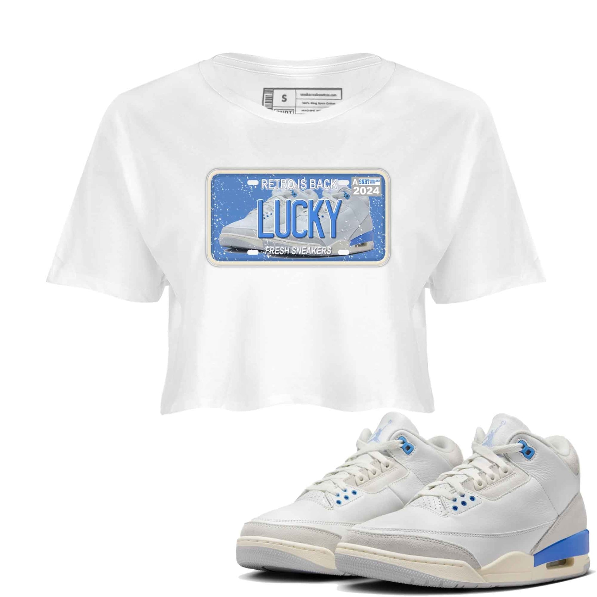 3s Lucky Shorts shirts to match jordans Sneaker Plate best t shirts to wear with jordans Air Jordan 3 Lucky Shorts match shoes to clothes SNRT Sneaker Tees unisex cotton White 1 crop tee