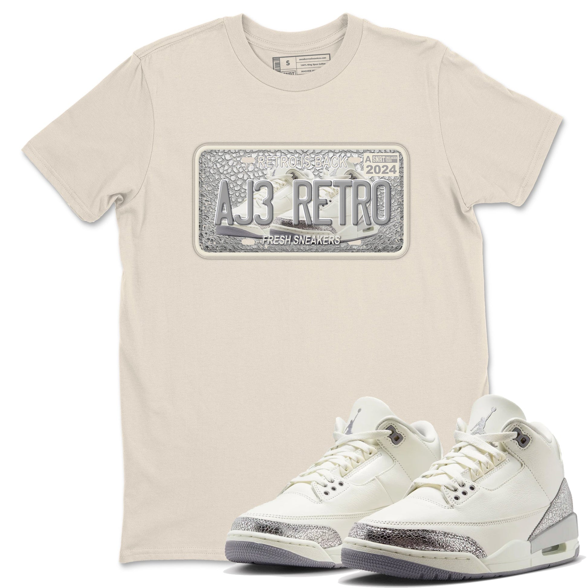 3s Sail and Cement Grey shirts to match jordans Sneaker Plate sneaker match tees Air Jordan 3 Retro Sail and Cement Grey match shoes to clothes SNRT Sneaker Tees unisex cotton Natural 1 shirts
