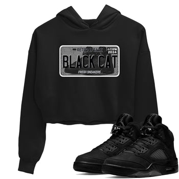 5s Black Cat shirts to match jordans Sneaker Plate sneaker match tees Air Jordan 5 Black Cat SNRT Sneaker Release Tees unisex cotton Black 1 Crop Shirts