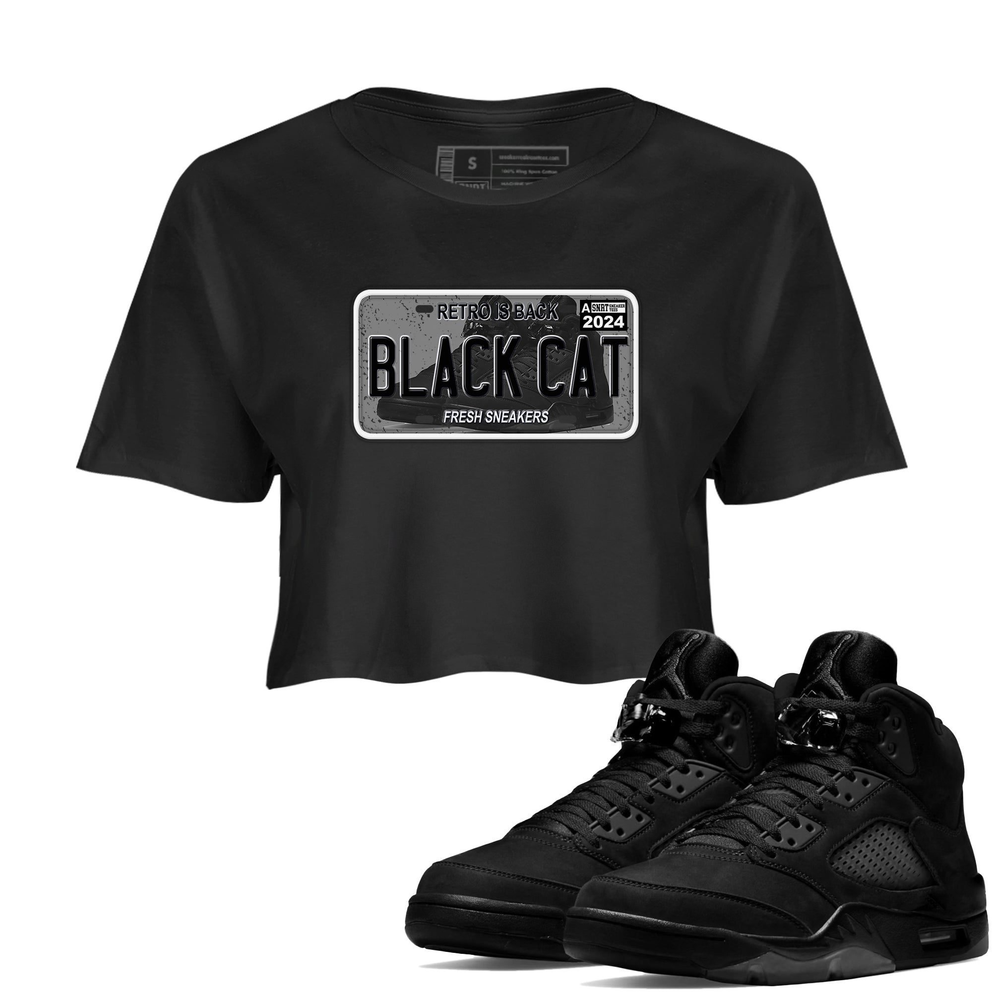 5s Black Cat shirts to match jordans Sneaker Plate sneaker match tees Air Jordan 5 Black Cat SNRT Sneaker Release Tees unisex cotton Black 1 Crop Shirts