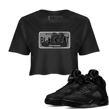 5s Black Cat shirts to match jordans Sneaker Plate sneaker match tees Air Jordan 5 Black Cat SNRT Sneaker Release Tees unisex cotton Black 1 Crop Shirts