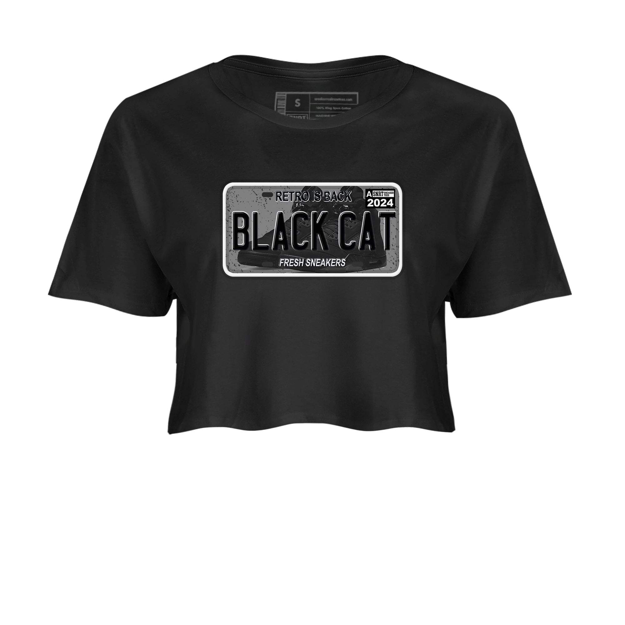 5s Black Cat shirts to match jordans Sneaker Plate sneaker match tees Air Jordan 5 Black Cat SNRT Sneaker Release Tees unisex cotton Black 2 Crop Shirts