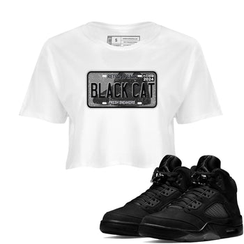 5s Black Cat shirts to match jordans Sneaker Plate sneaker match tees Air Jordan 5 Black Cat SNRT Sneaker Release Tees unisex cotton White 1 Crop Shirts