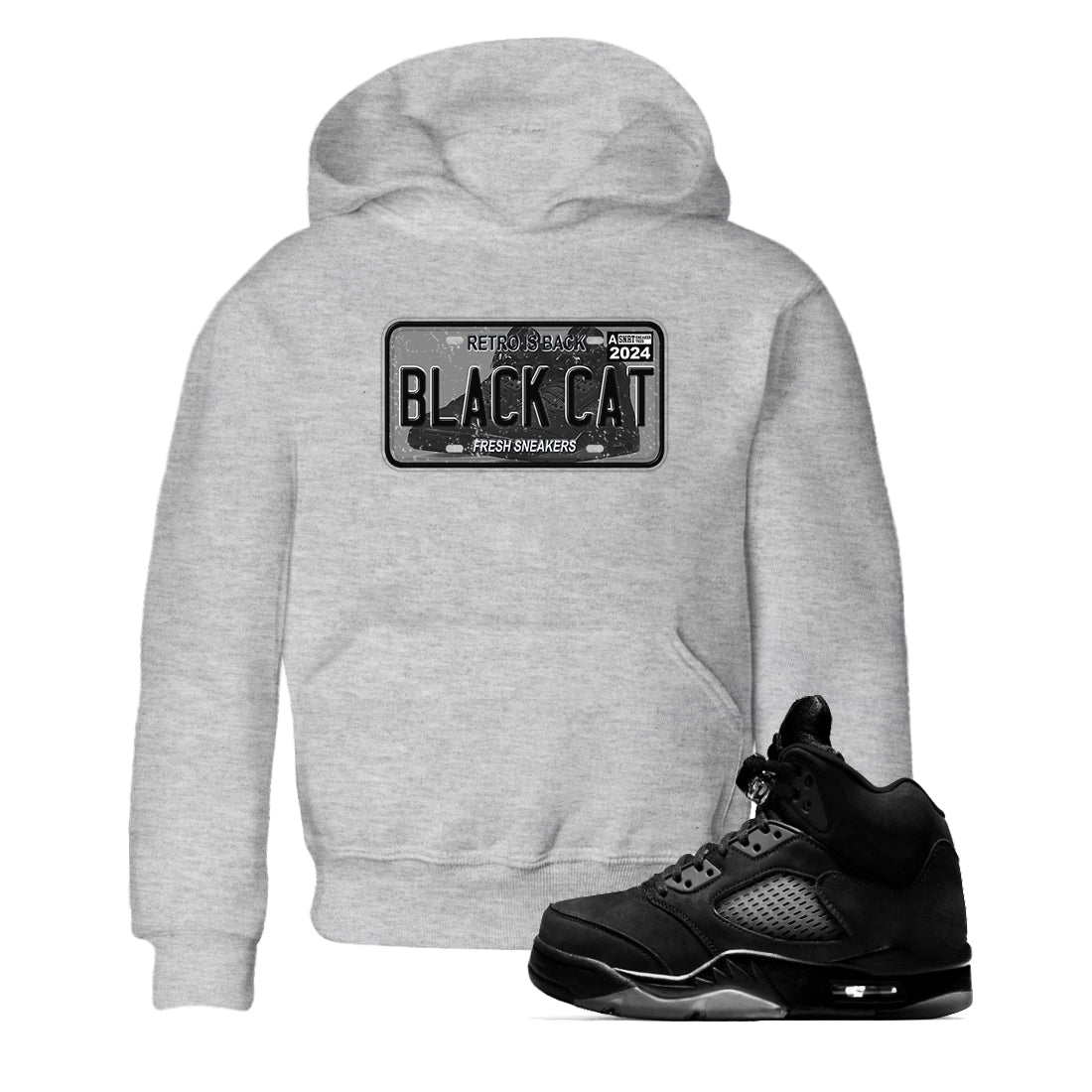 5s Black Cat shirts to match jordans Sneaker Plate sneaker match tees Air Jordan 5 Black Cat SNRT Sneaker Release Tees Youth Baby Heather Grey 1 crew neck shirts