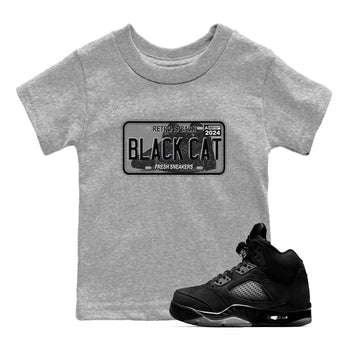 5s Black Cat shirts to match jordans Sneaker Plate sneaker match tees Air Jordan 5 Black Cat SNRT Sneaker Release Tees Youth Baby Heather Grey 1 crew neck shirts