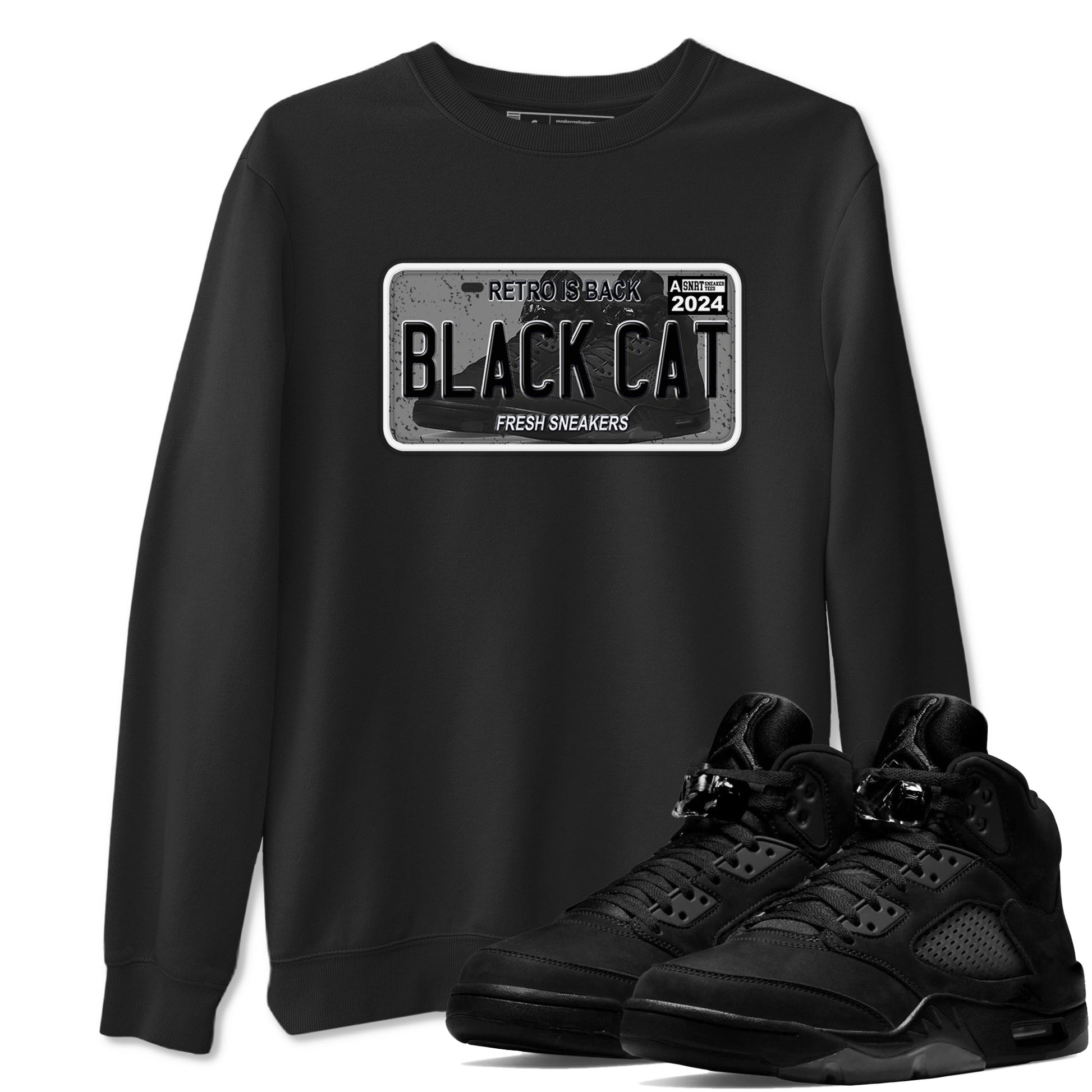 5s Black Cat shirts to match jordans Sneaker Plate sneaker match tees Air Jordan 5 Black Cat SNRT Sneaker Release Tees unisex cotton Black 1 crew neck shirts