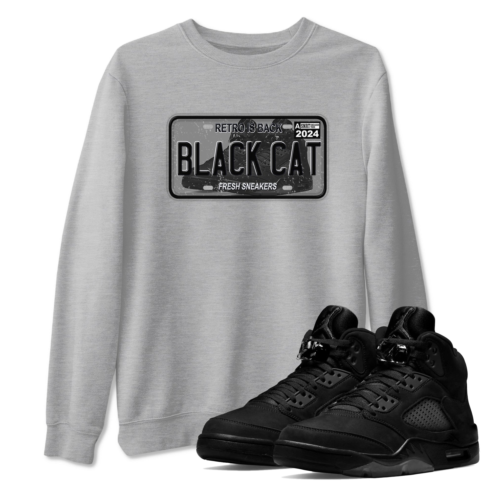 5s Black Cat shirts to match jordans Sneaker Plate sneaker match tees Air Jordan 5 Black Cat SNRT Sneaker Release Tees unisex cotton Heather Grey 1 crew neck shirts