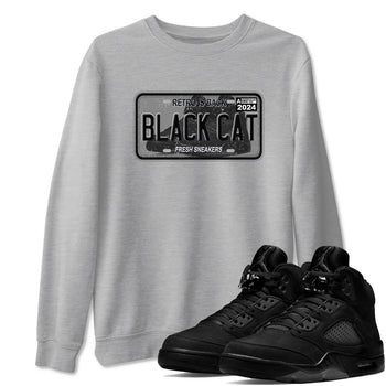 5s Black Cat shirts to match jordans Sneaker Plate sneaker match tees Air Jordan 5 Black Cat SNRT Sneaker Release Tees unisex cotton Heather Grey 1 crew neck shirts