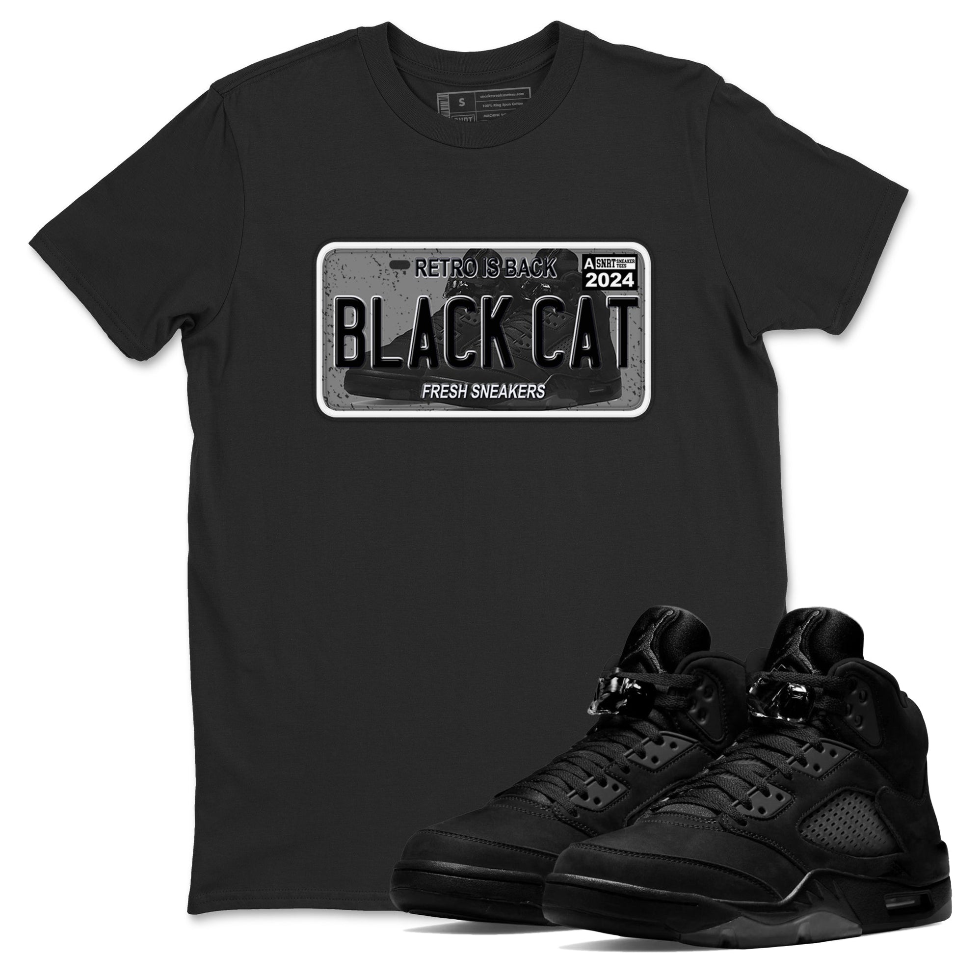 5s Black Cat shirts to match jordans Sneaker Plate sneaker match tees Air Jordan 5 Black Cat SNRT Sneaker Release Tees unisex cotton Black 1 crew neck shirts