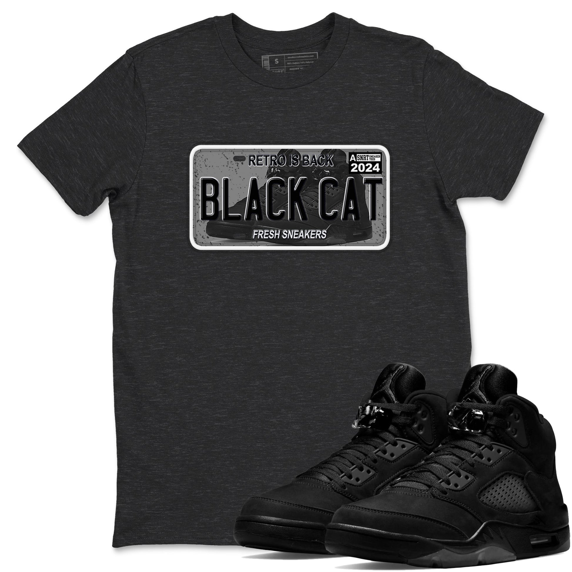 5s Black Cat shirts to match jordans Sneaker Plate sneaker match tees Air Jordan 5 Black Cat SNRT Sneaker Release Tees unisex cotton Charcoal Heather 1 crew neck shirts