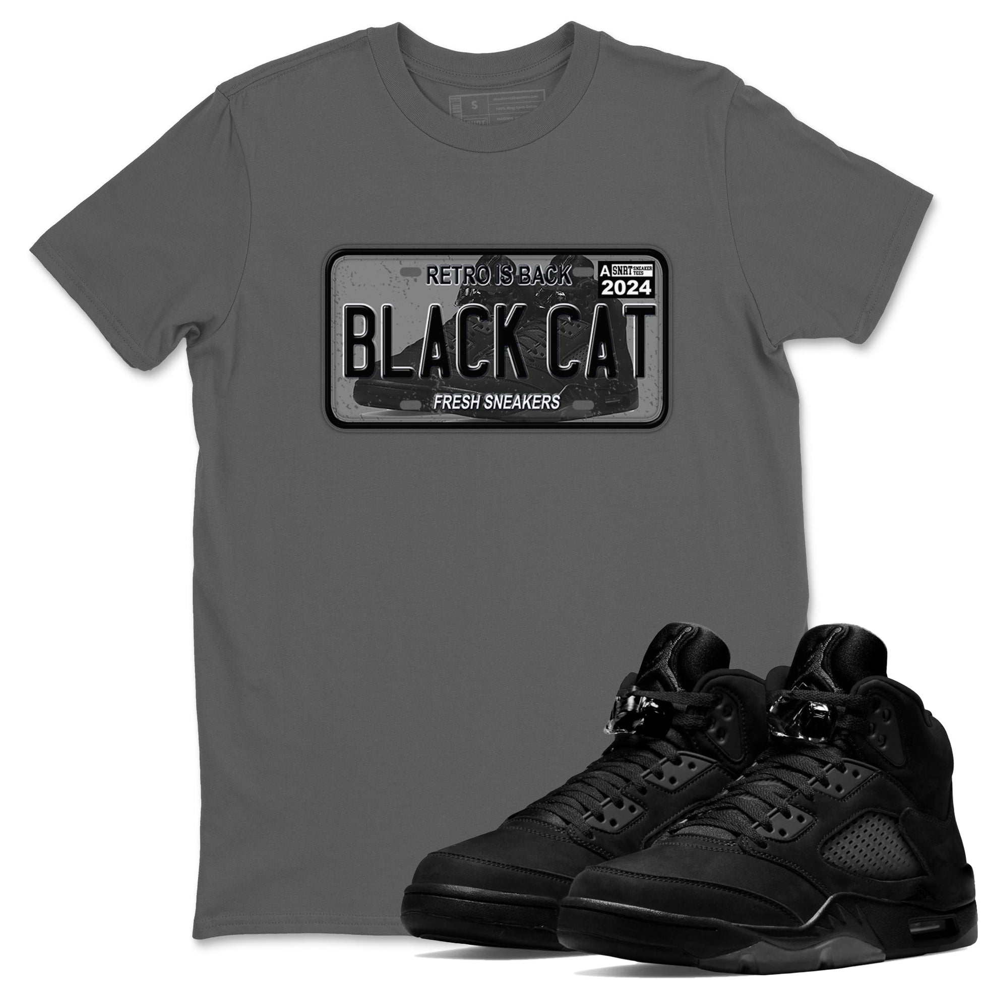 5s Black Cat shirts to match jordans Sneaker Plate sneaker match tees Air Jordan 5 Black Cat SNRT Sneaker Release Tees unisex cotton Cool Grey 1 crew neck shirts