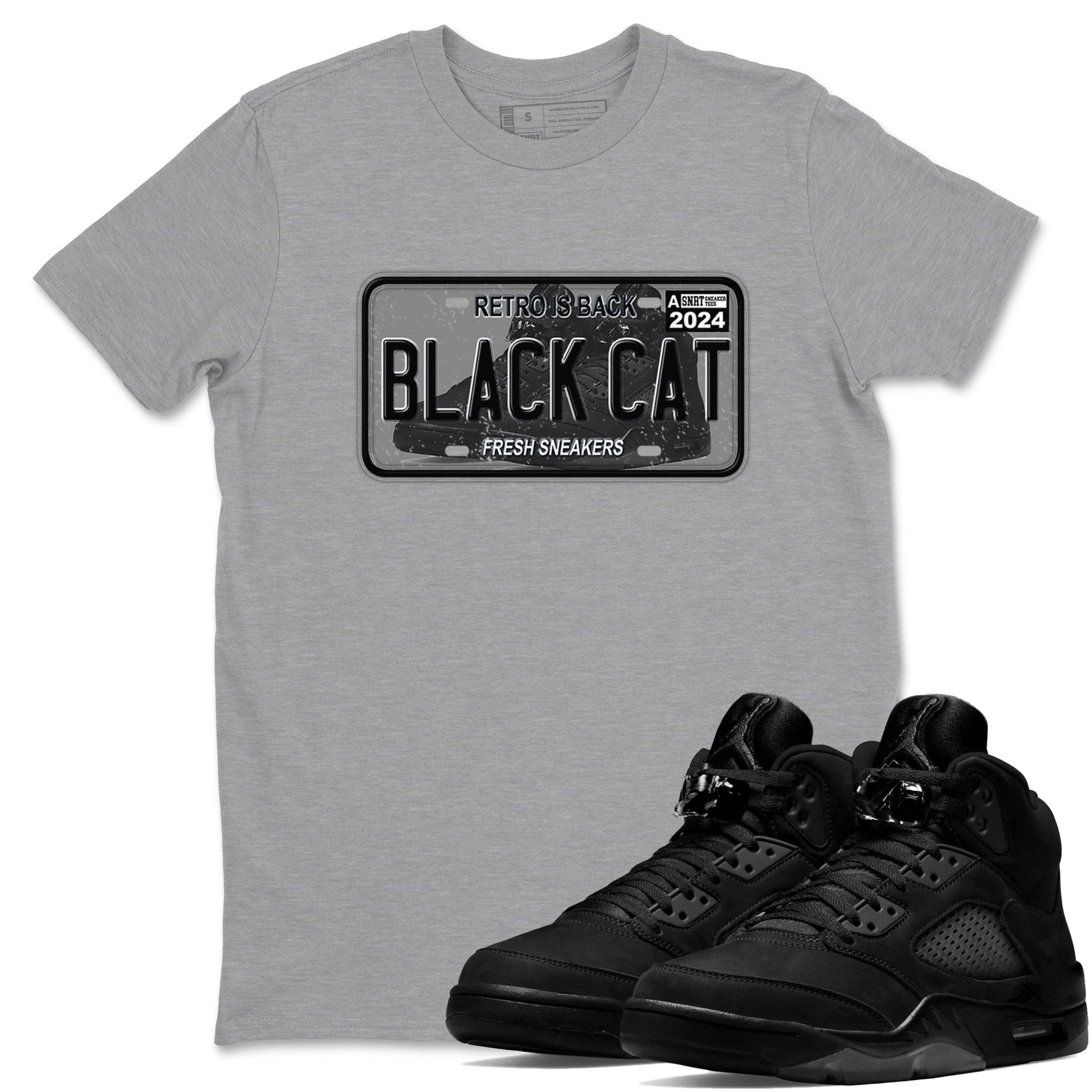 5s Black Cat shirts to match jordans Sneaker Plate sneaker match tees Air Jordan 5 Black Cat SNRT Sneaker Release Tees unisex cotton Heather Grey 1 crew neck shirts