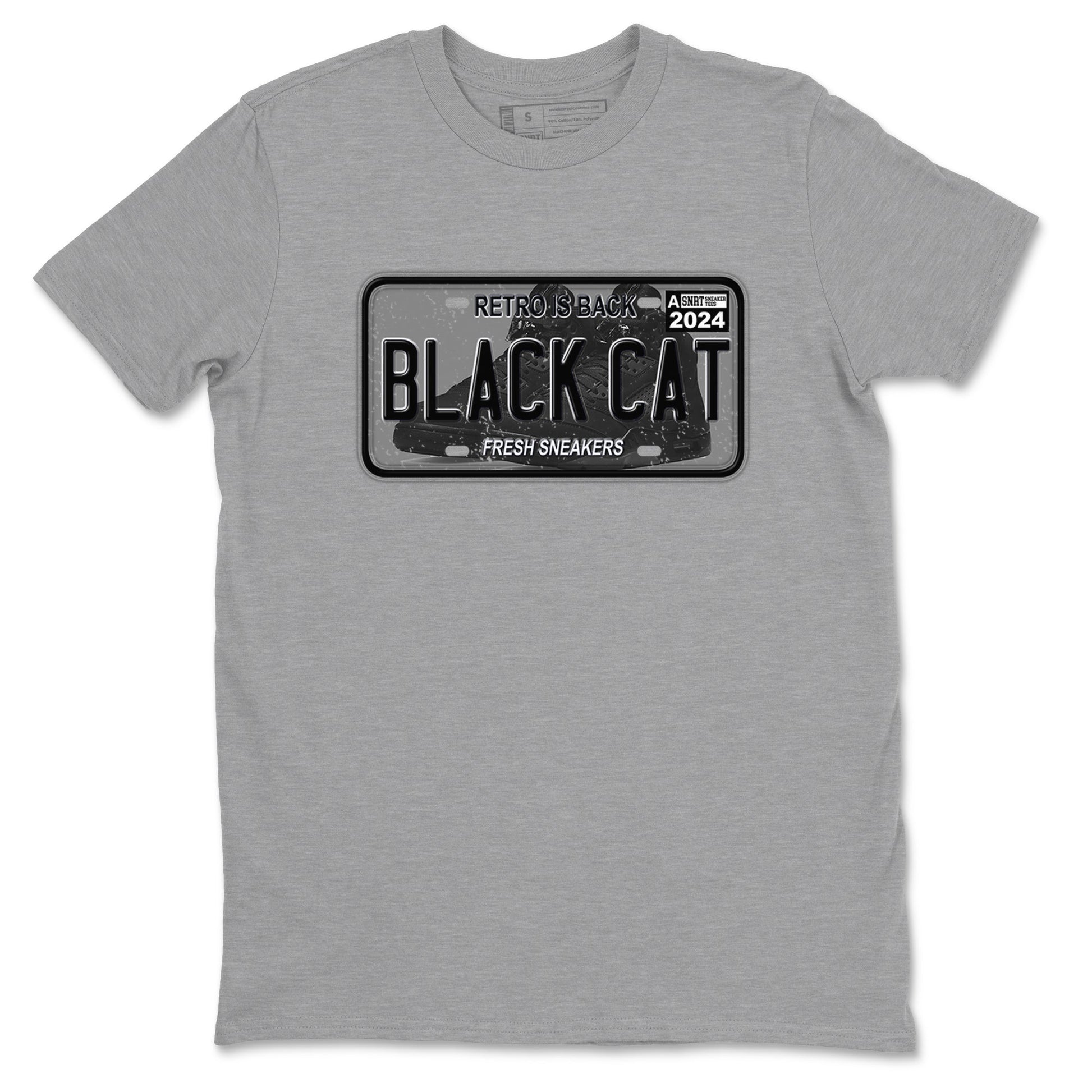 5s Black Cat shirts to match jordans Sneaker Plate sneaker match tees Air Jordan 5 Black Cat SNRT Sneaker Release Tees unisex cotton Heather Grey 2 crew neck shirts