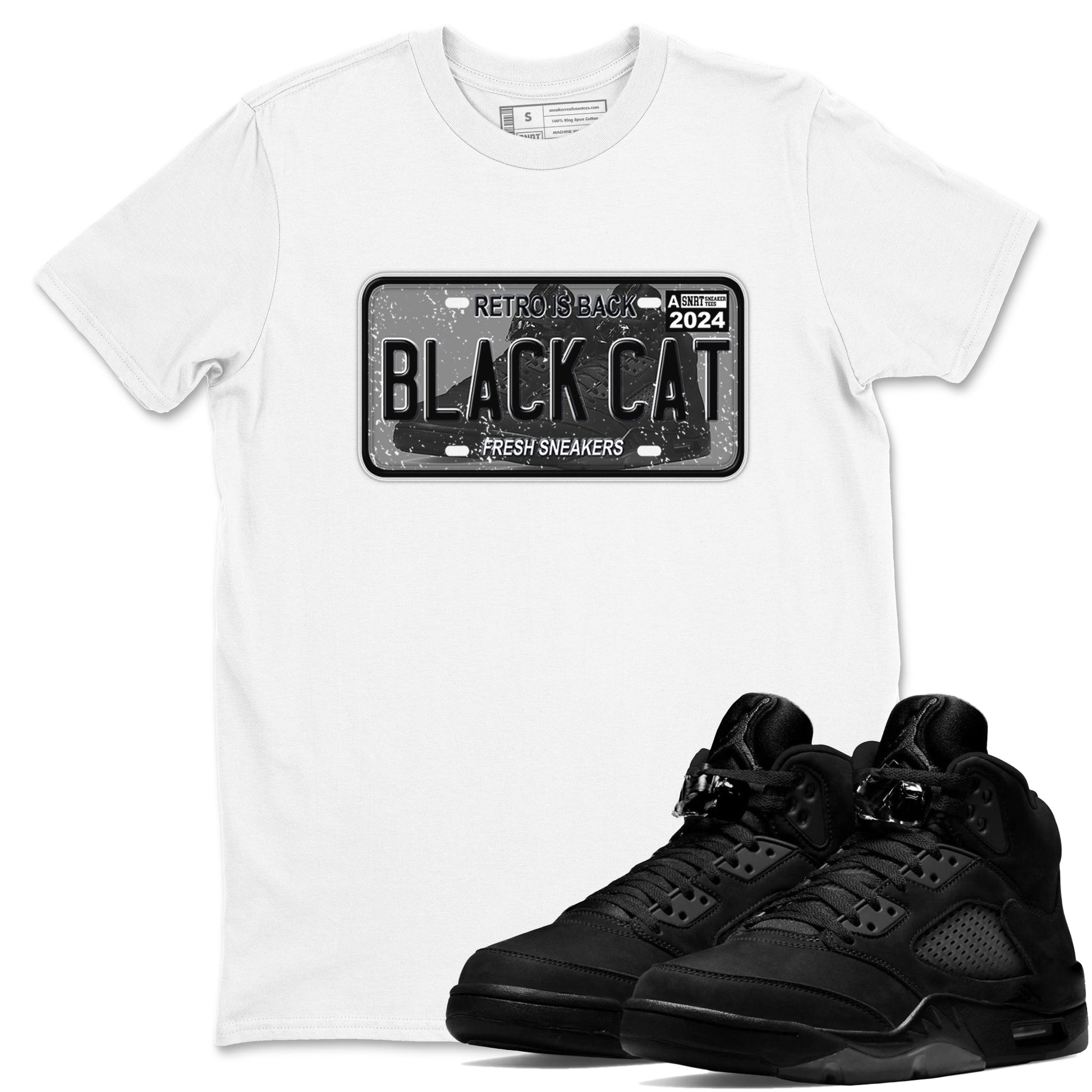 5s Black Cat shirts to match jordans Sneaker Plate sneaker match tees Air Jordan 5 Black Cat SNRT Sneaker Release Tees unisex cotton White 1 crew neck shirts