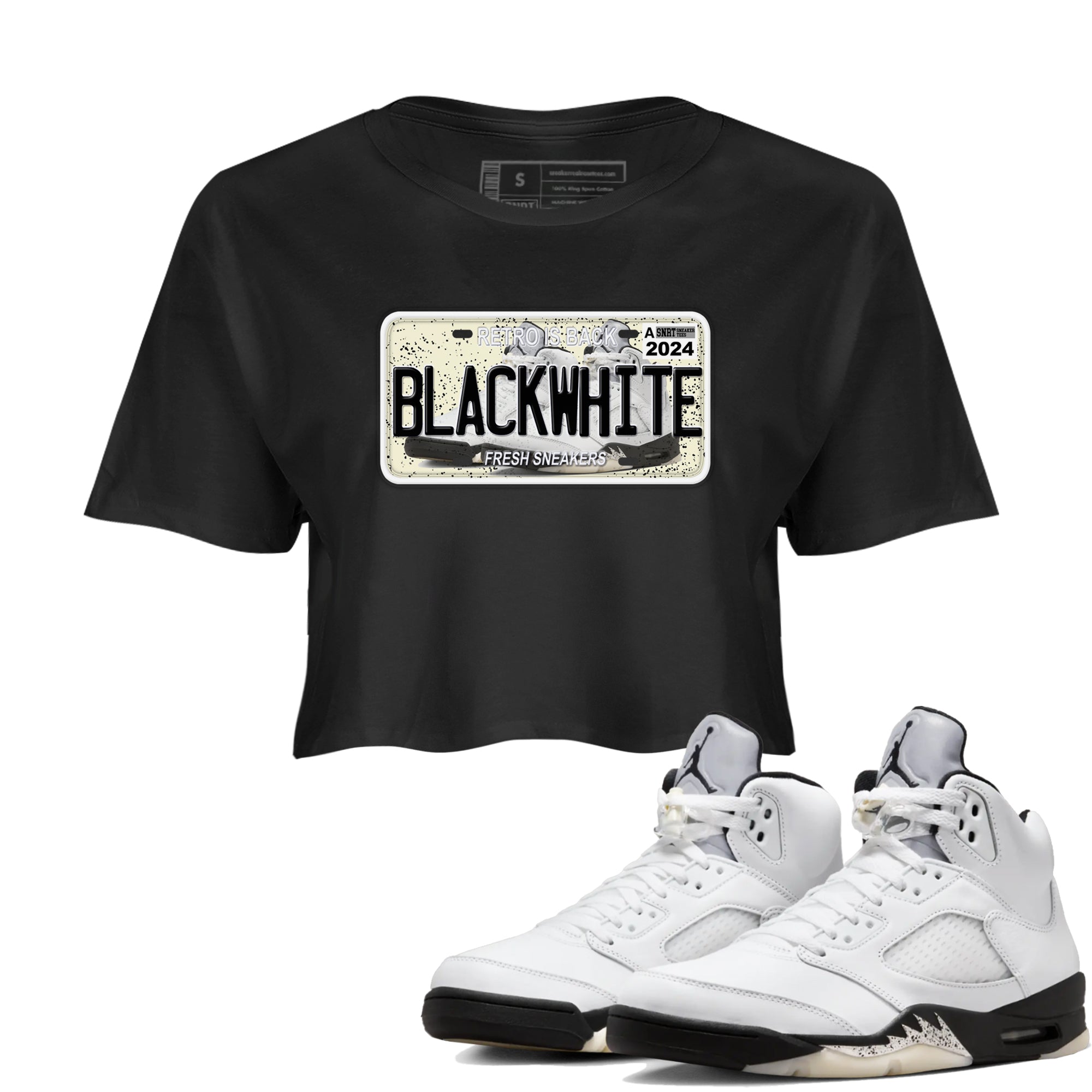 5s White Black shirts to match jordans Sneaker Plate sneaker match tees Air Jordan 5 Retro White Black match shoes to clothes SNRT Sneaker Tees unisex cotton Black 1 crop tee