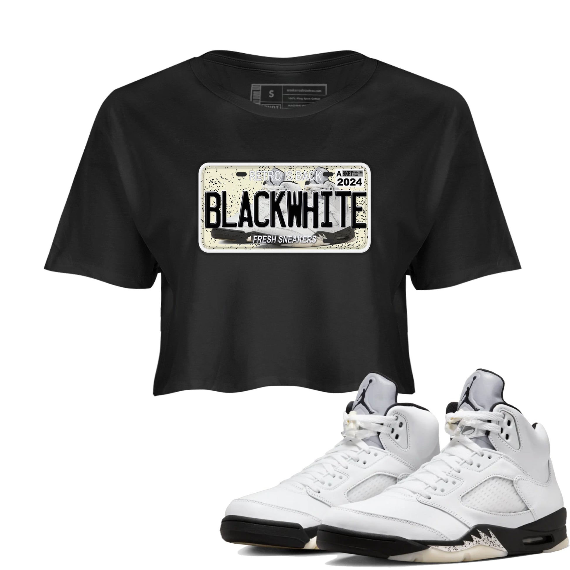 5s White Black shirts to match jordans Sneaker Plate sneaker match tees Air Jordan 5 Retro White Black match shoes to clothes SNRT Sneaker Tees unisex cotton Black 1 crop tee