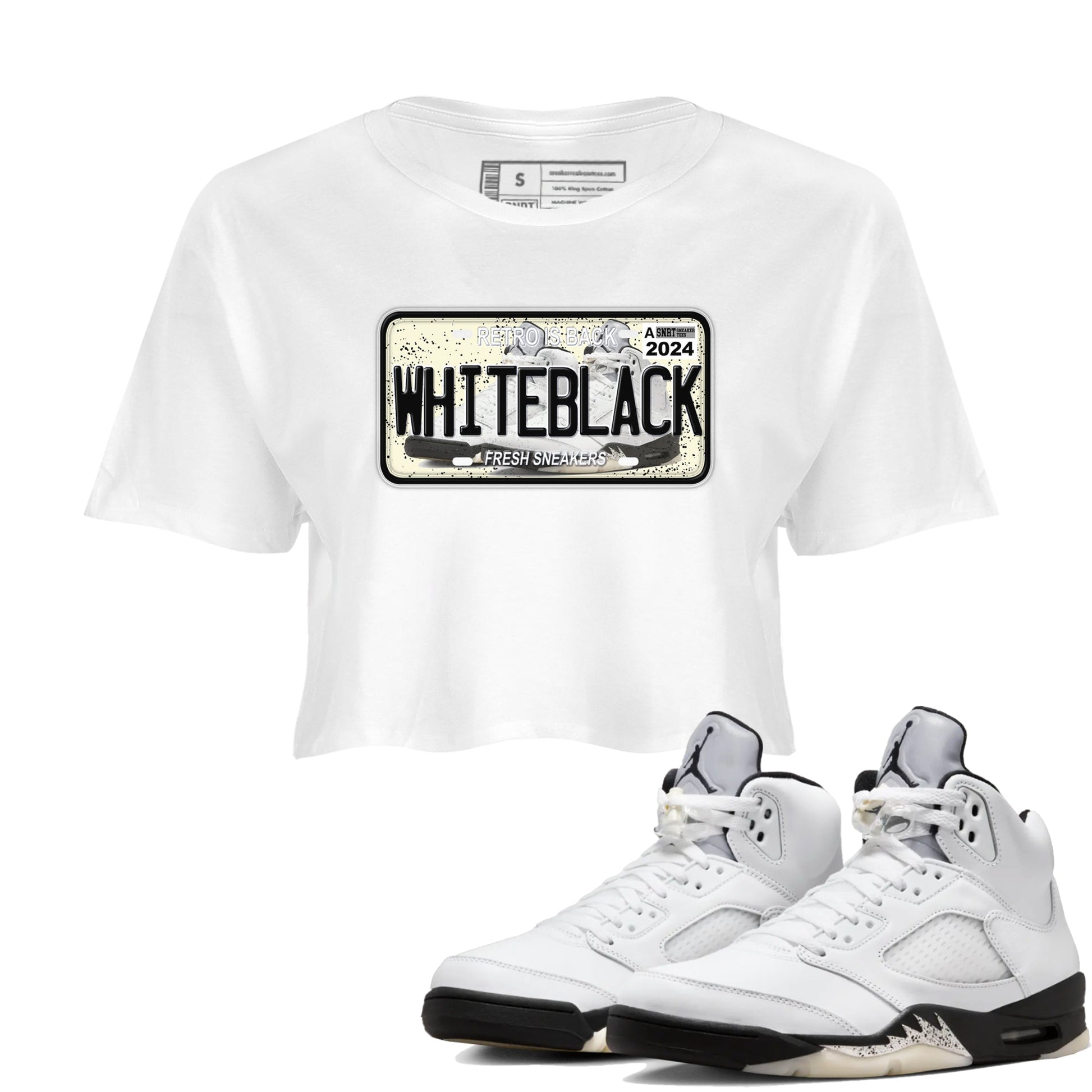5s White Black shirts to match jordans Sneaker Plate sneaker match tees Air Jordan 5 Retro White Black match shoes to clothes SNRT Sneaker Tees unisex cotton White 1 crop tee