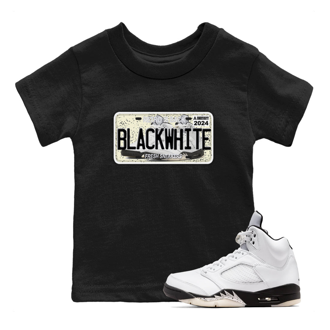5s White Black shirts to match jordans Sneaker Plate sneaker match tees Air Jordan 5 Retro White Black match shoes to clothes SNRT Sneaker Tees Youth Baby Black 1 tee