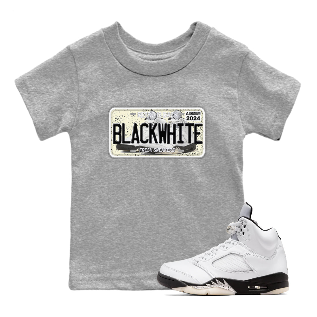 5s White Black shirts to match jordans Sneaker Plate sneaker match tees Air Jordan 5 Retro White Black match shoes to clothes SNRT Sneaker Tees Youth Baby Heather Grey 1 tee