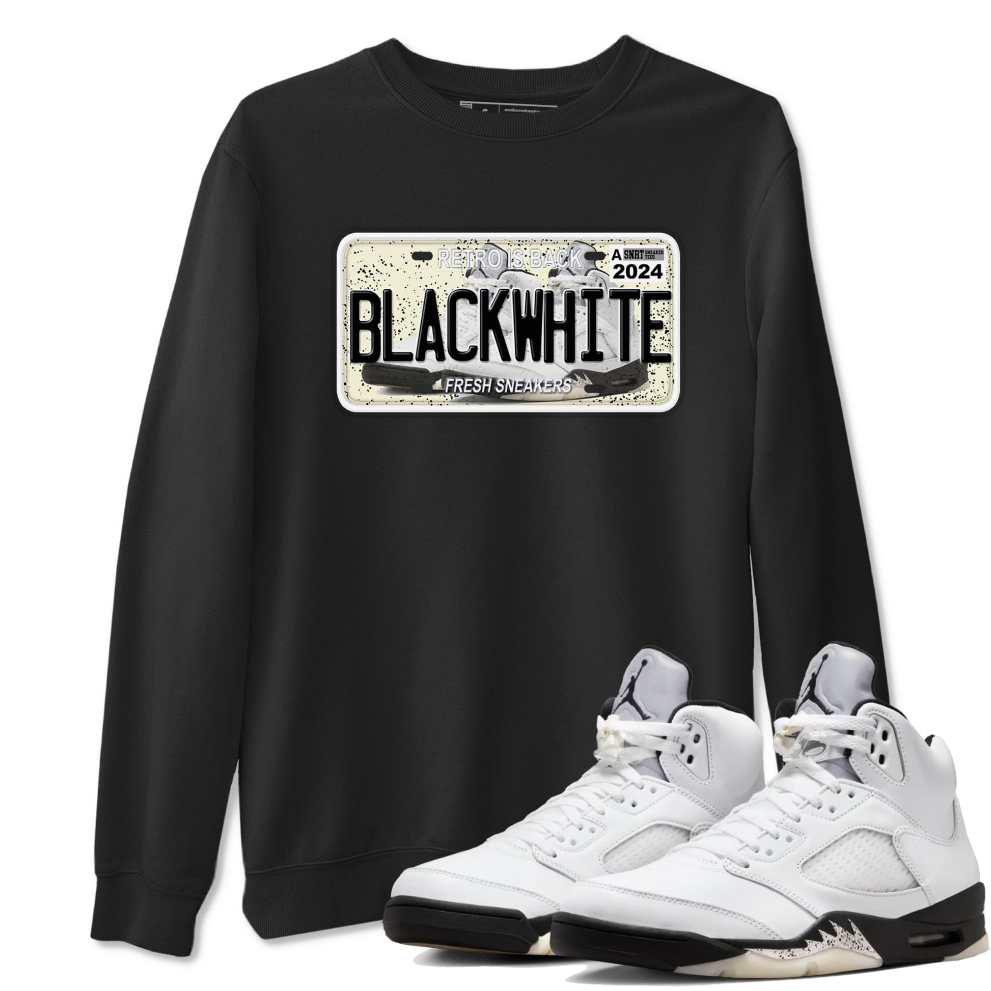 5s White Black shirts to match jordans Sneaker Plate sneaker match tees Air Jordan 5 Retro White Black match shoes to clothes SNRT Sneaker Tees unisex cotton Black 1 shirts