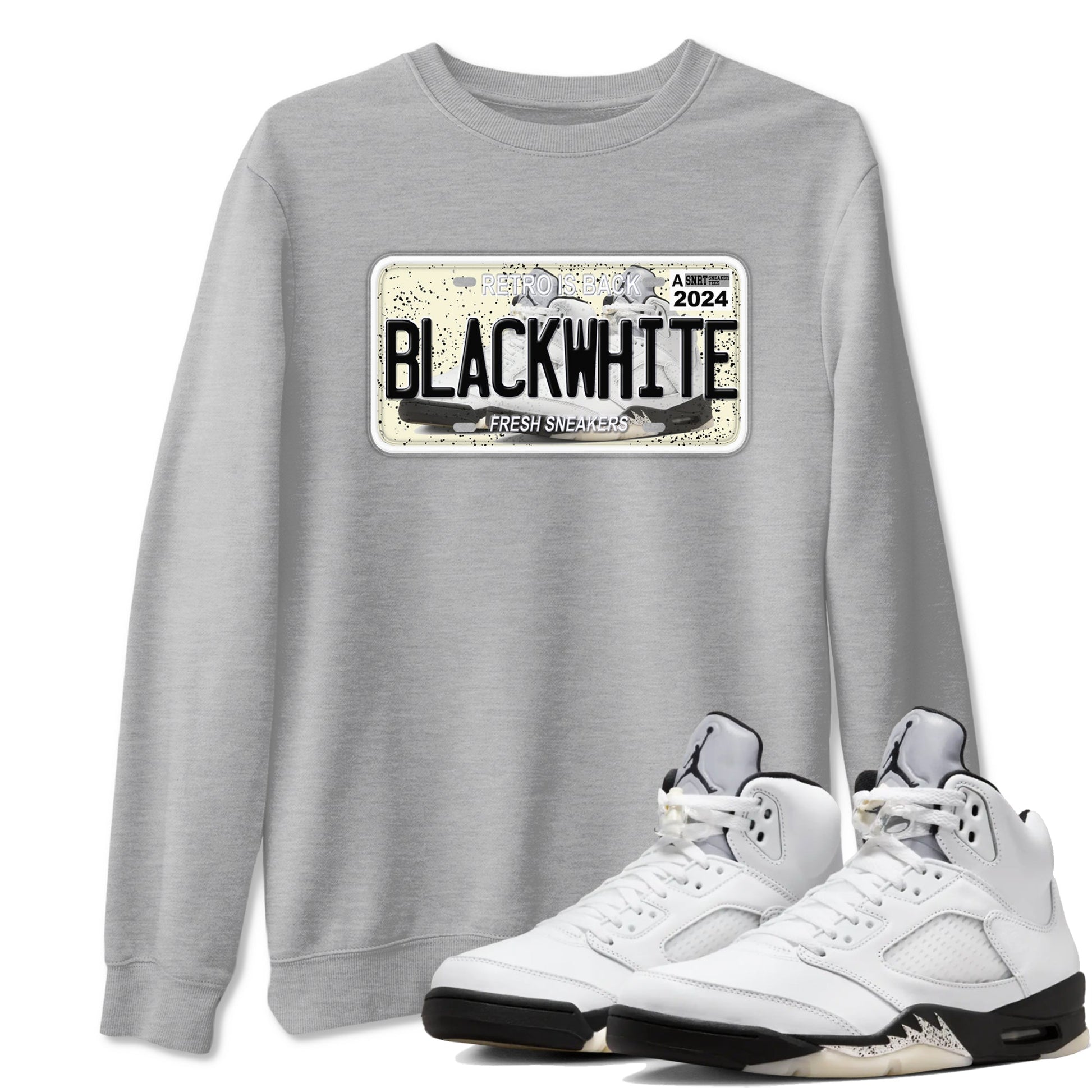 5s White Black shirts to match jordans Sneaker Plate sneaker match tees Air Jordan 5 Retro White Black match shoes to clothes SNRT Sneaker Tees unisex cotton Heather Grey 1 shirts