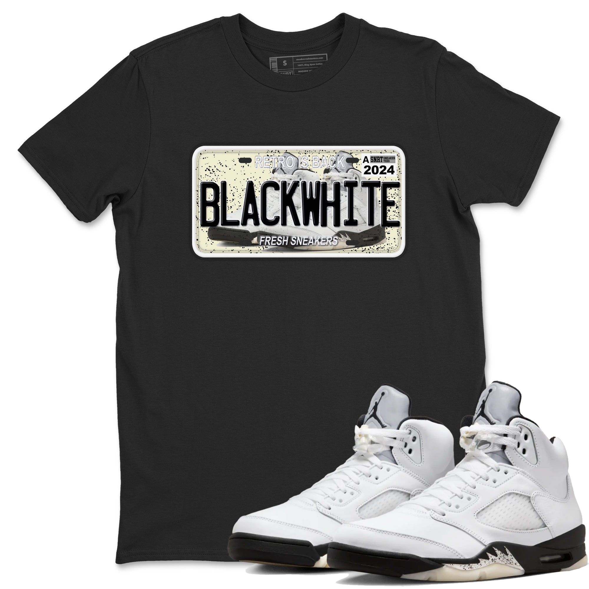 5s White Black shirts to match jordans Sneaker Plate sneaker match tees Air Jordan 5 Retro White Black match shoes to clothes SNRT Sneaker Tees unisex cotton Black 1 shirts