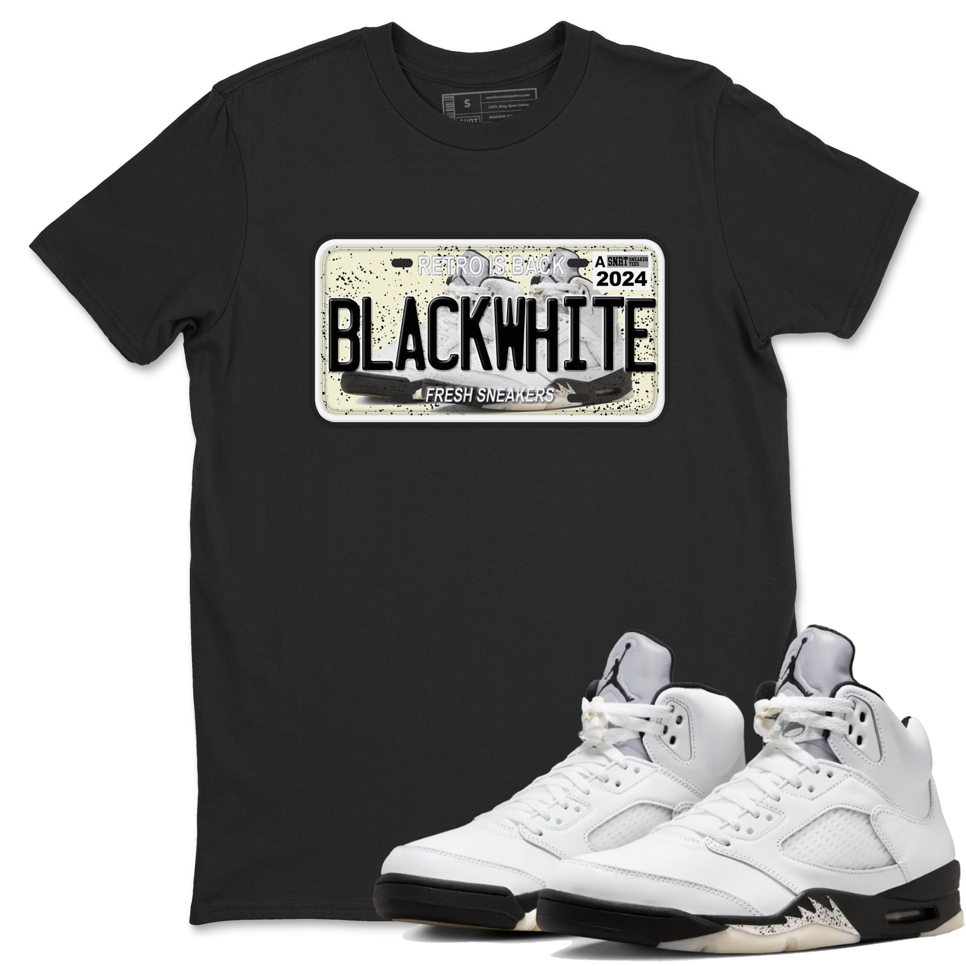 5s White Black shirts to match jordans Sneaker Plate sneaker match tees Air Jordan 5 Retro White Black match shoes to clothes SNRT Sneaker Tees unisex cotton Black 1 shirts