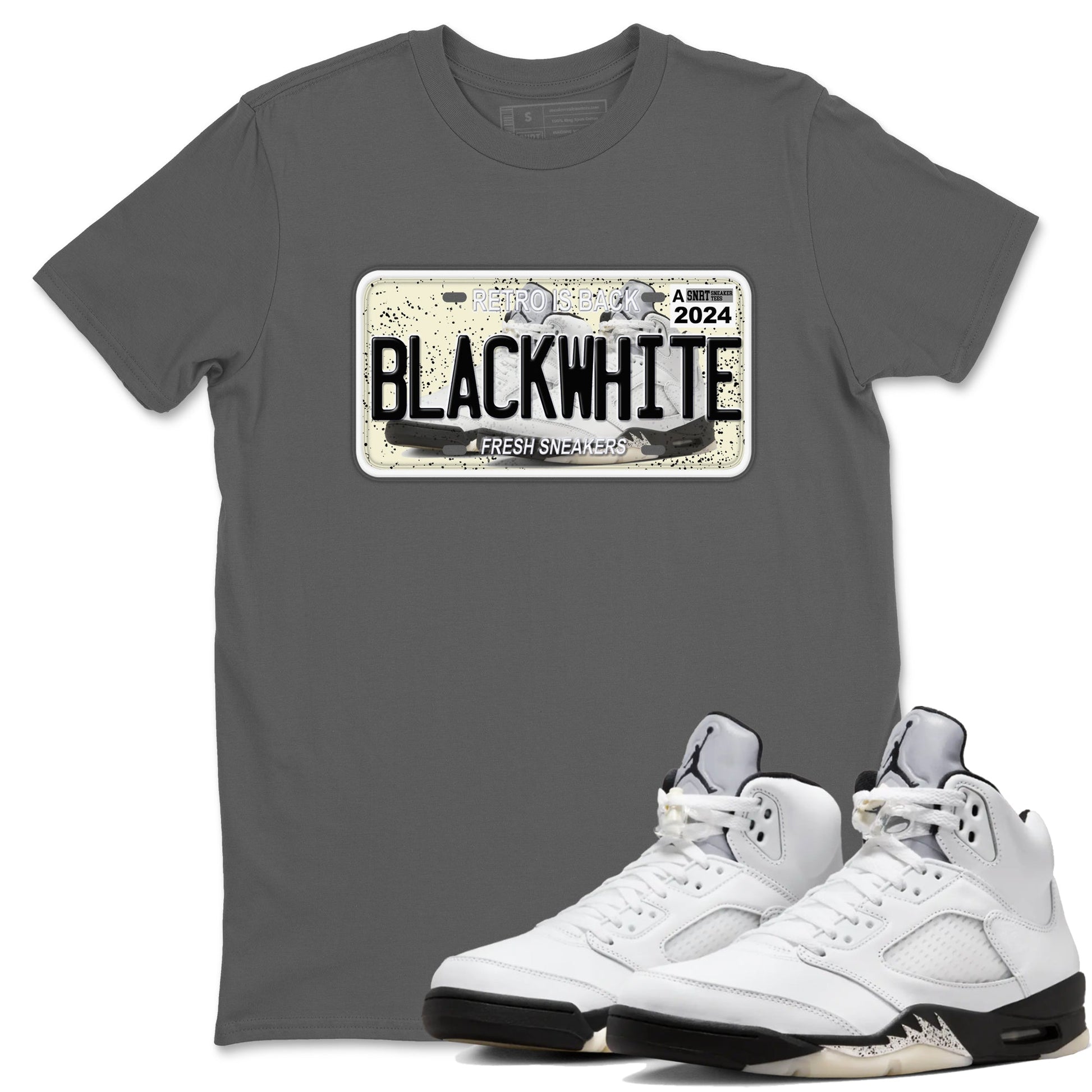 5s White Black shirts to match jordans Sneaker Plate sneaker match tees Air Jordan 5 Retro White Black match shoes to clothes SNRT Sneaker Tees unisex cotton Cool Grey 1 shirts