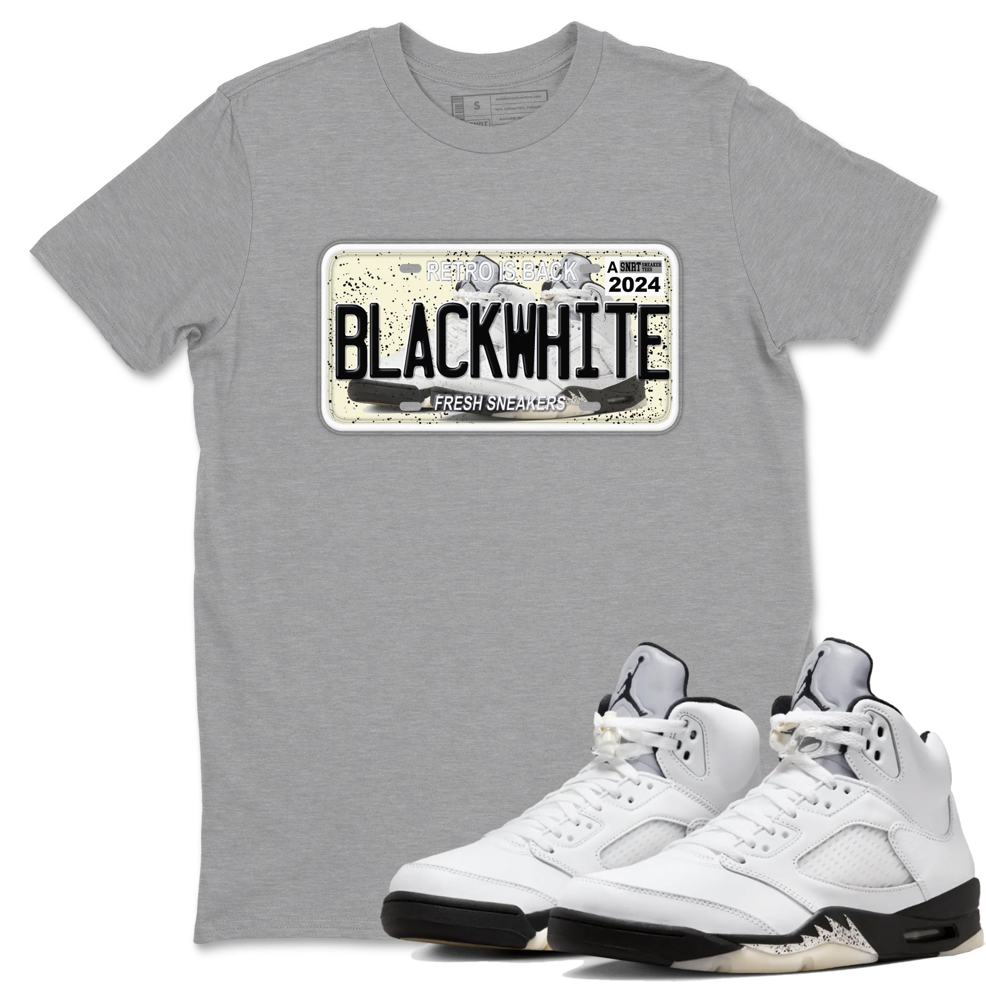 5s White Black shirts to match jordans Sneaker Plate sneaker match tees Air Jordan 5 Retro White Black match shoes to clothes SNRT Sneaker Tees unisex cotton Heather Grey 1 shirts