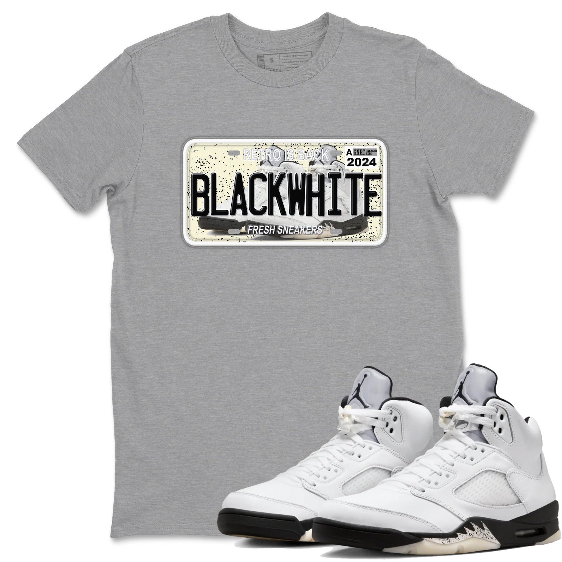 5s White Black shirts to match jordans Sneaker Plate sneaker match tees Air Jordan 5 Retro White Black match shoes to clothes SNRT Sneaker Tees unisex cotton Heather Grey 1 shirts
