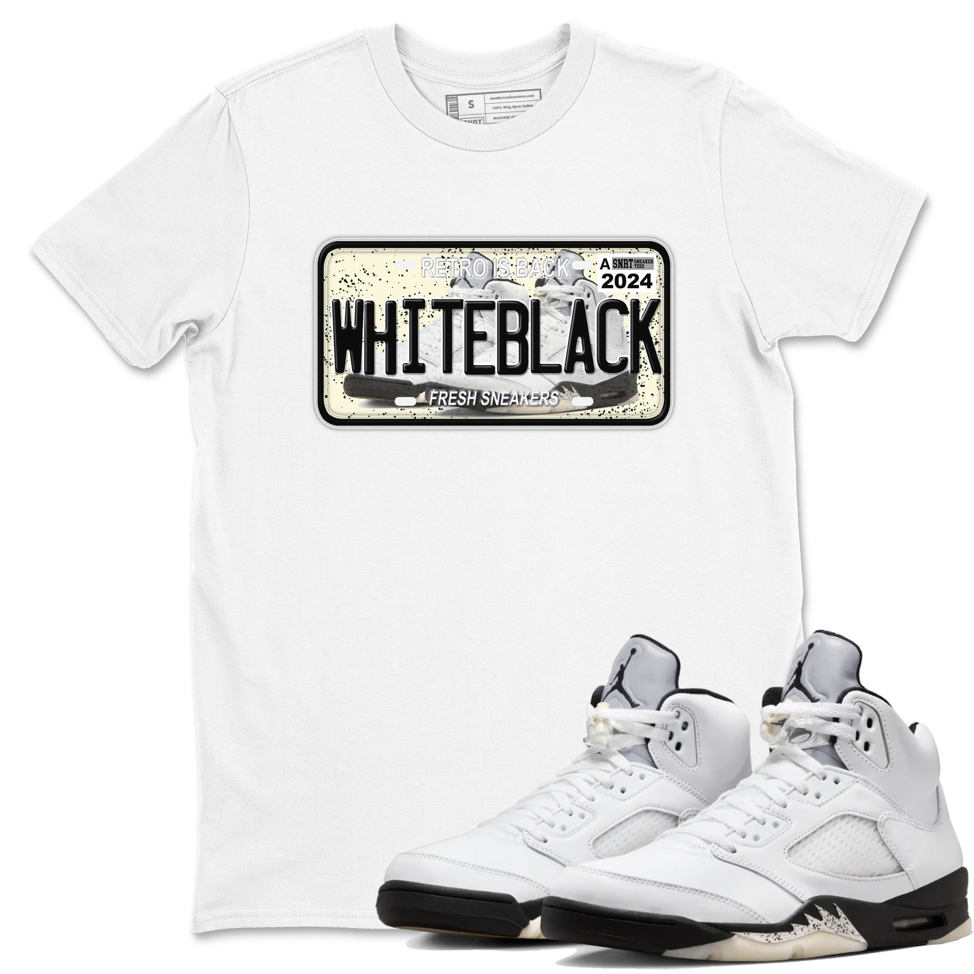 5s White Black shirts to match jordans Sneaker Plate sneaker match tees Air Jordan 5 Retro White Black match shoes to clothes SNRT Sneaker Tees unisex cotton White 1 shirts