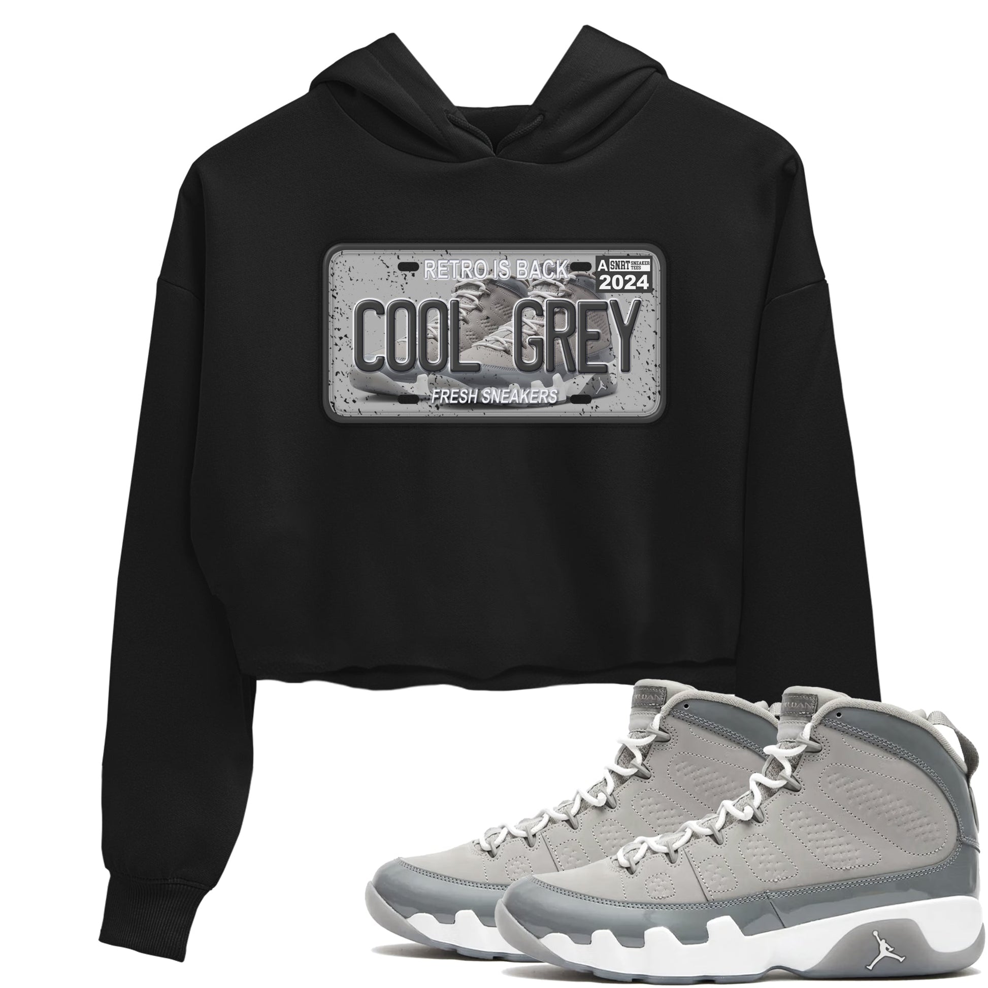 9s Cool Grey shirts to match jordans Sneaker Plate sneaker match tees Air Jordan 9 Retro Cool Grey match shoes to clothes SNRT Sneaker Tees unisex cotton Black 1 crop tee